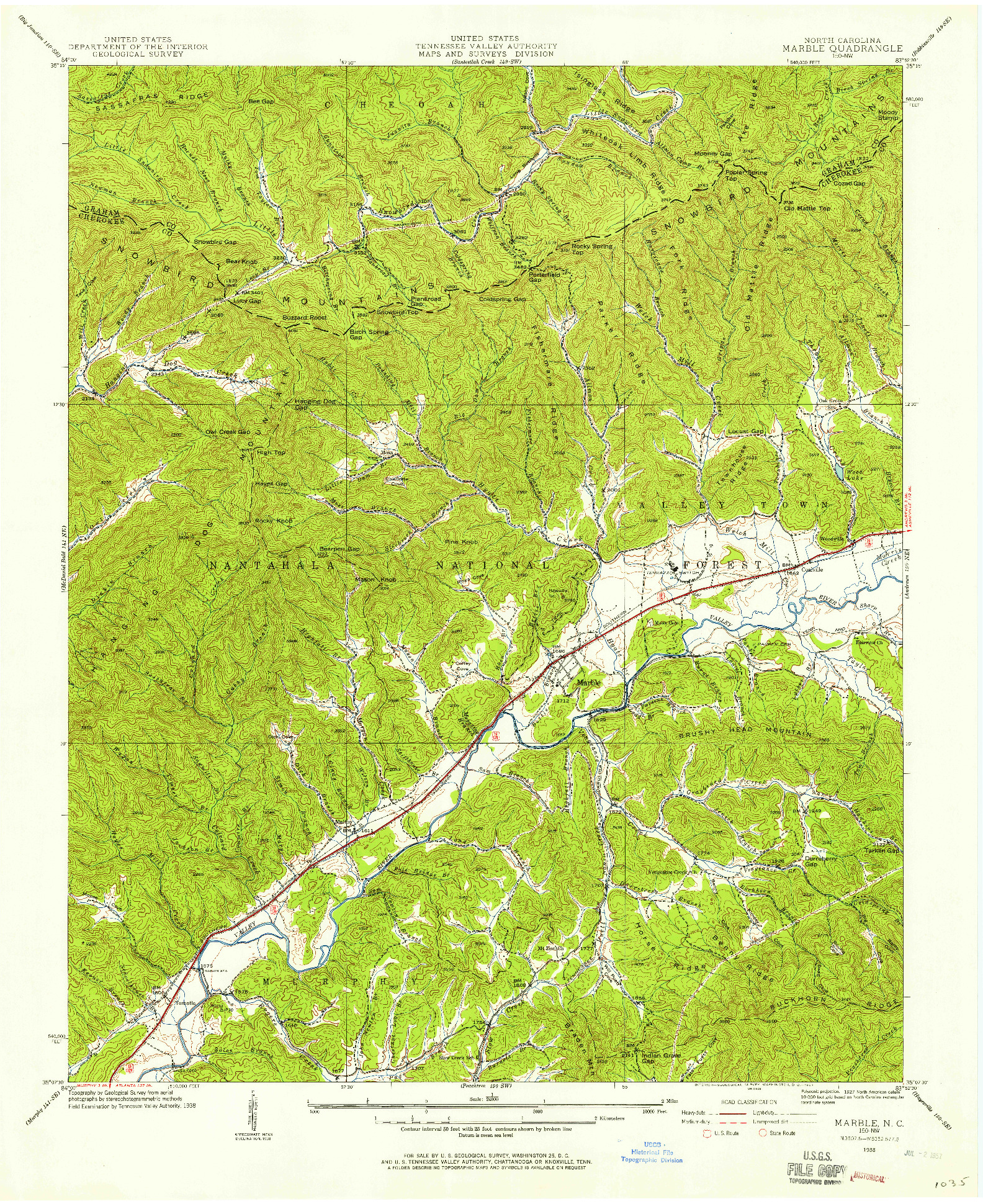 USGS 1:24000-SCALE QUADRANGLE FOR MARBLE, NC 1938