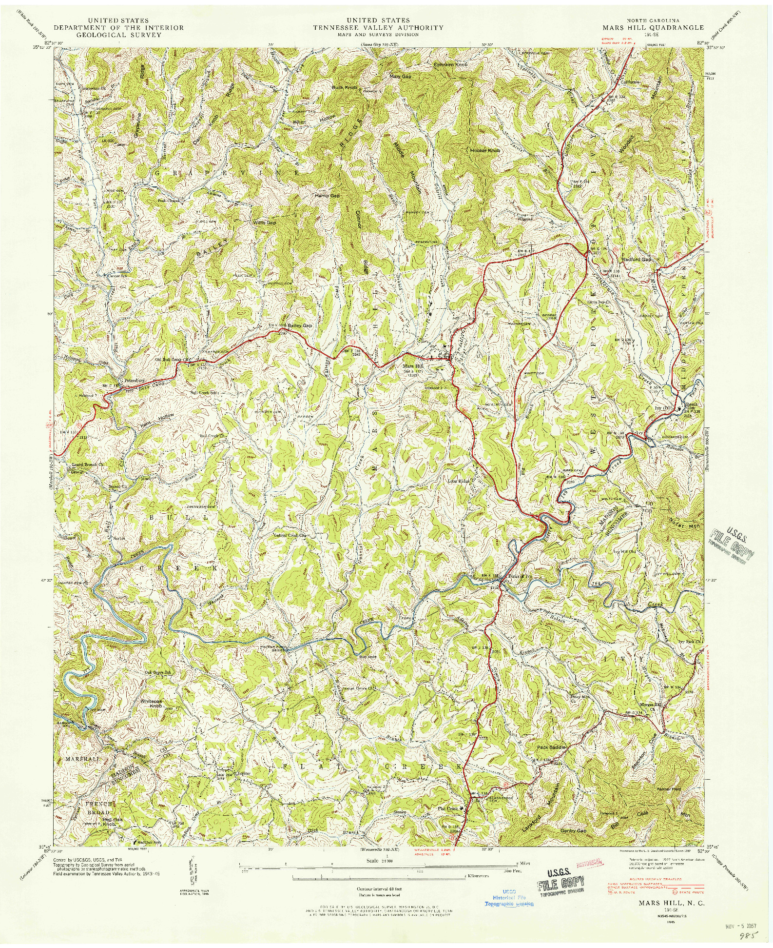 USGS 1:24000-SCALE QUADRANGLE FOR MARS HILL, NC 1945