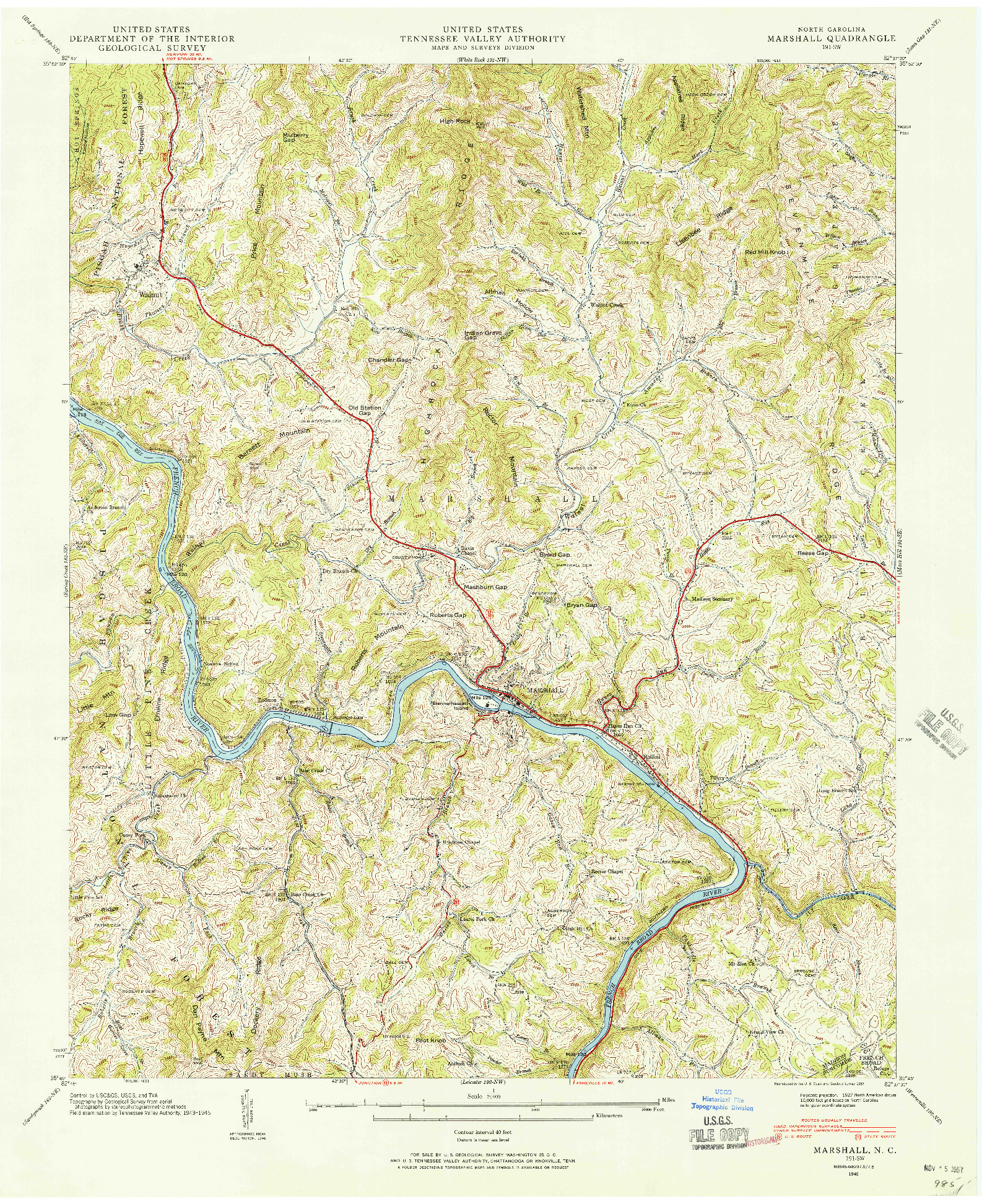 USGS 1:24000-SCALE QUADRANGLE FOR MARSHALL, NC 1945