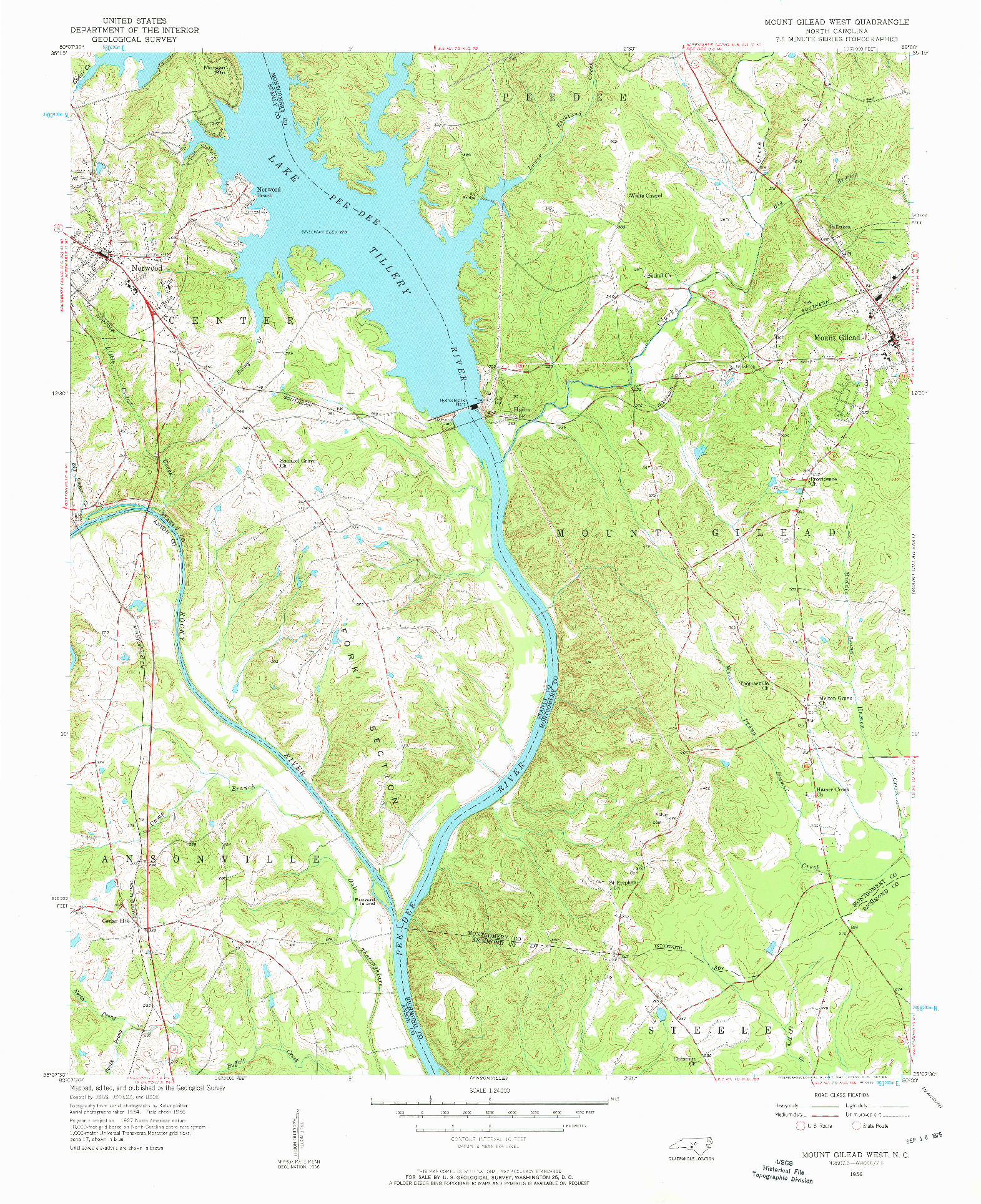 USGS 1:24000-SCALE QUADRANGLE FOR MOUNT GILEAD WEST, NC 1956