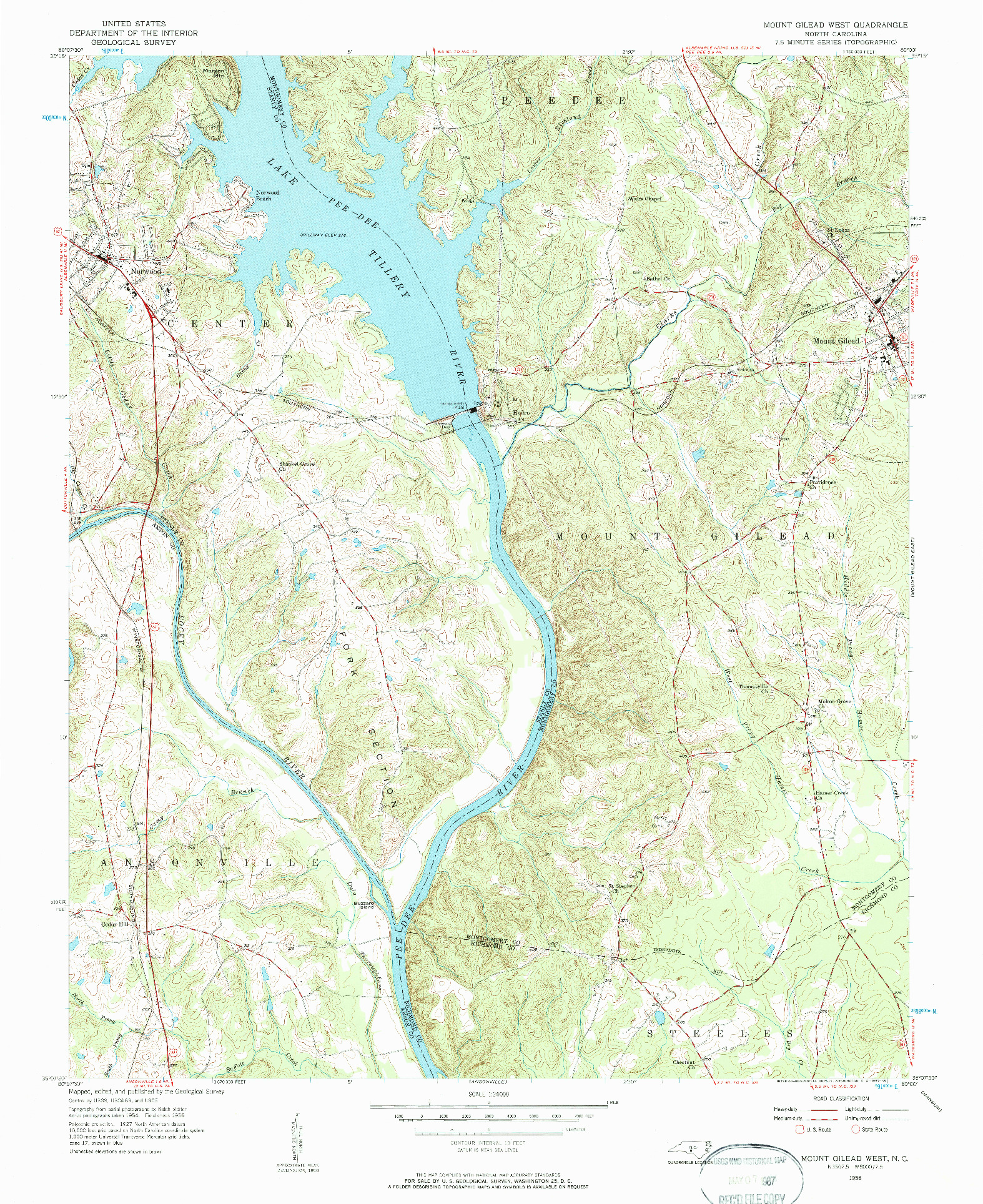 USGS 1:24000-SCALE QUADRANGLE FOR MOUNT GILEAD WEST, NC 1956