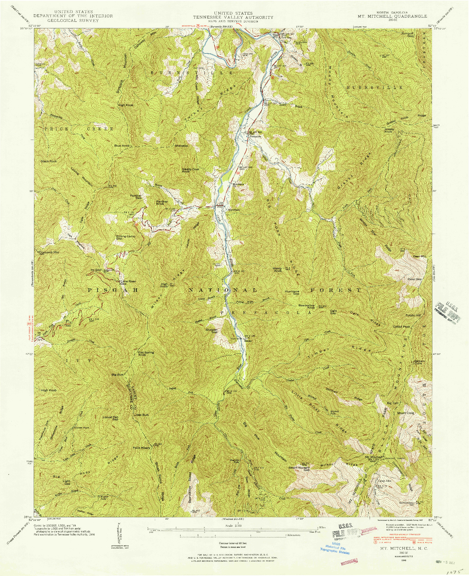 USGS 1:24000-SCALE QUADRANGLE FOR MT. MITCHELL, NC 1946