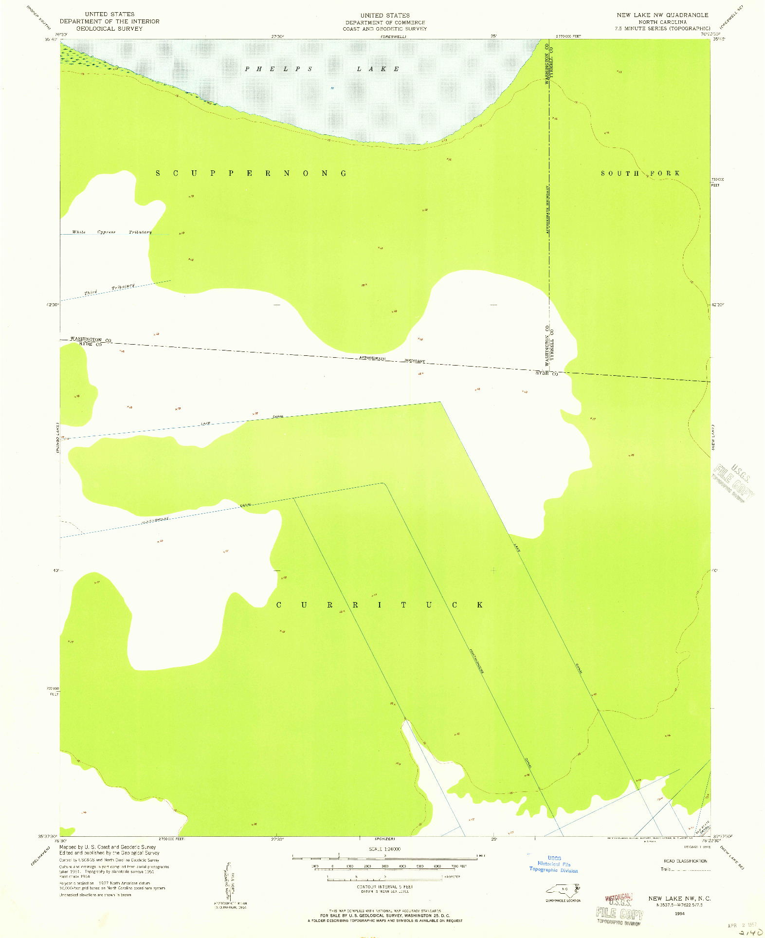 USGS 1:24000-SCALE QUADRANGLE FOR NEW LAKE NW, NC 1954