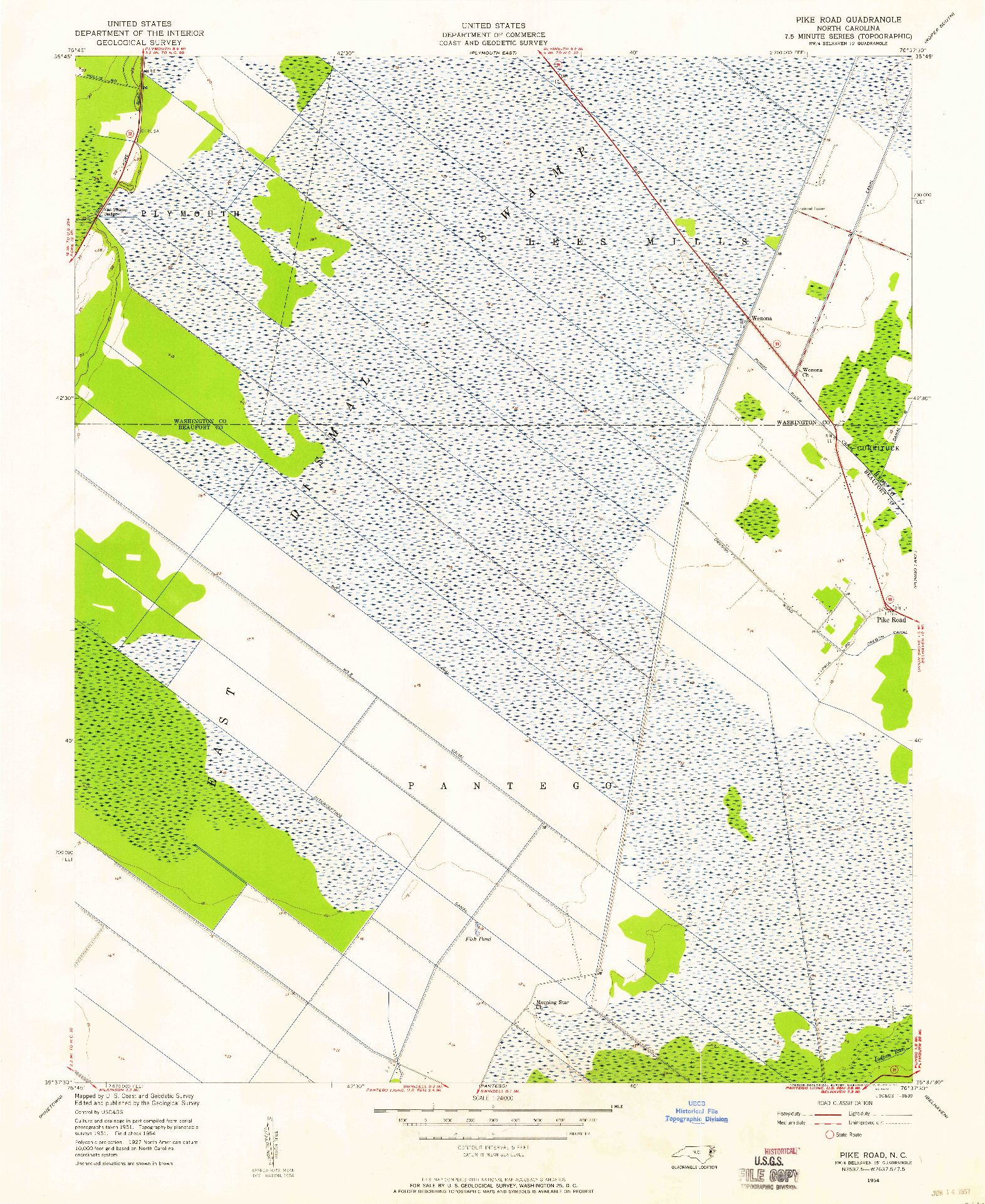 USGS 1:24000-SCALE QUADRANGLE FOR PIKE ROAD, NC 1954