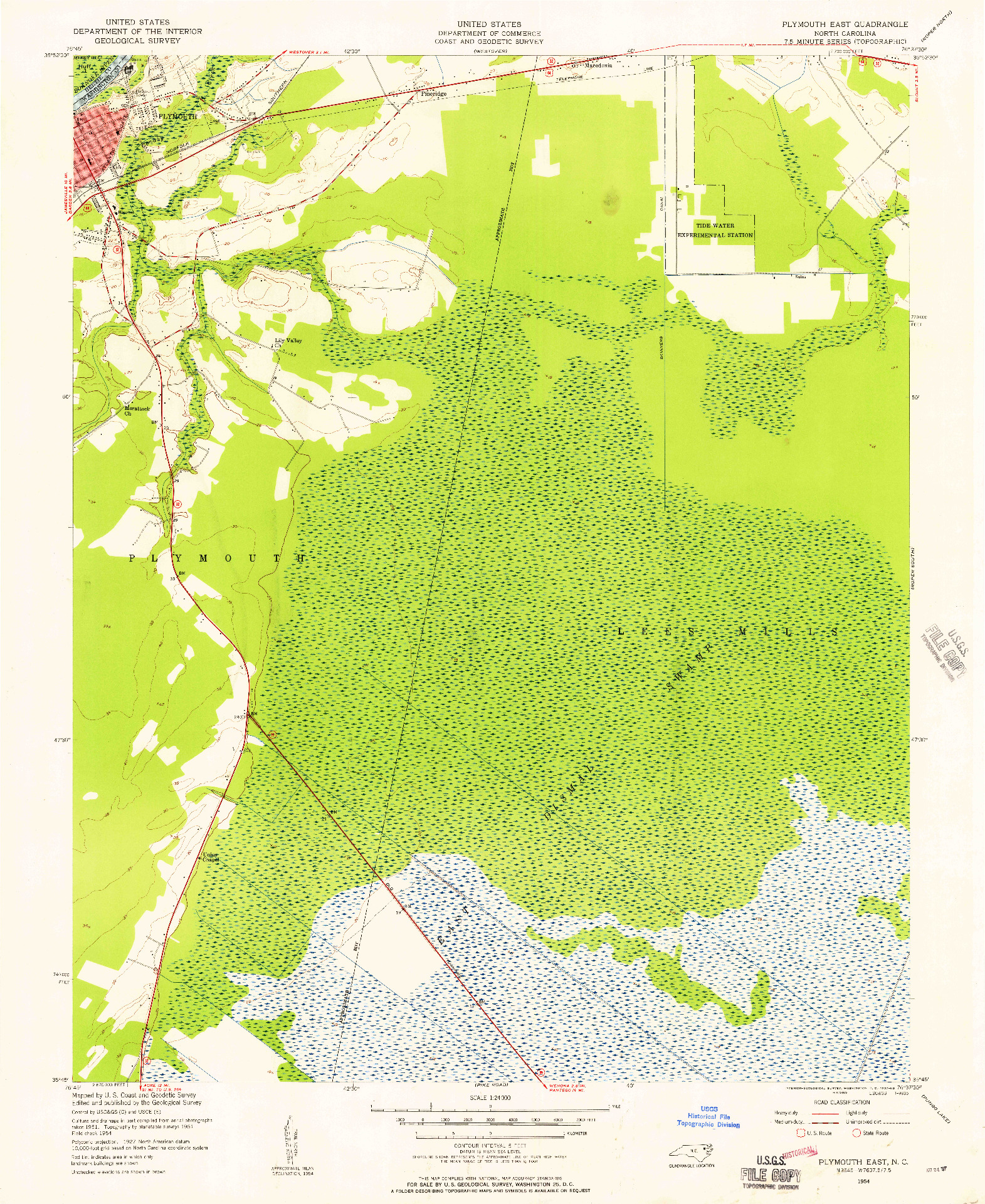 USGS 1:24000-SCALE QUADRANGLE FOR PLYMOUTH EAST, NC 1954