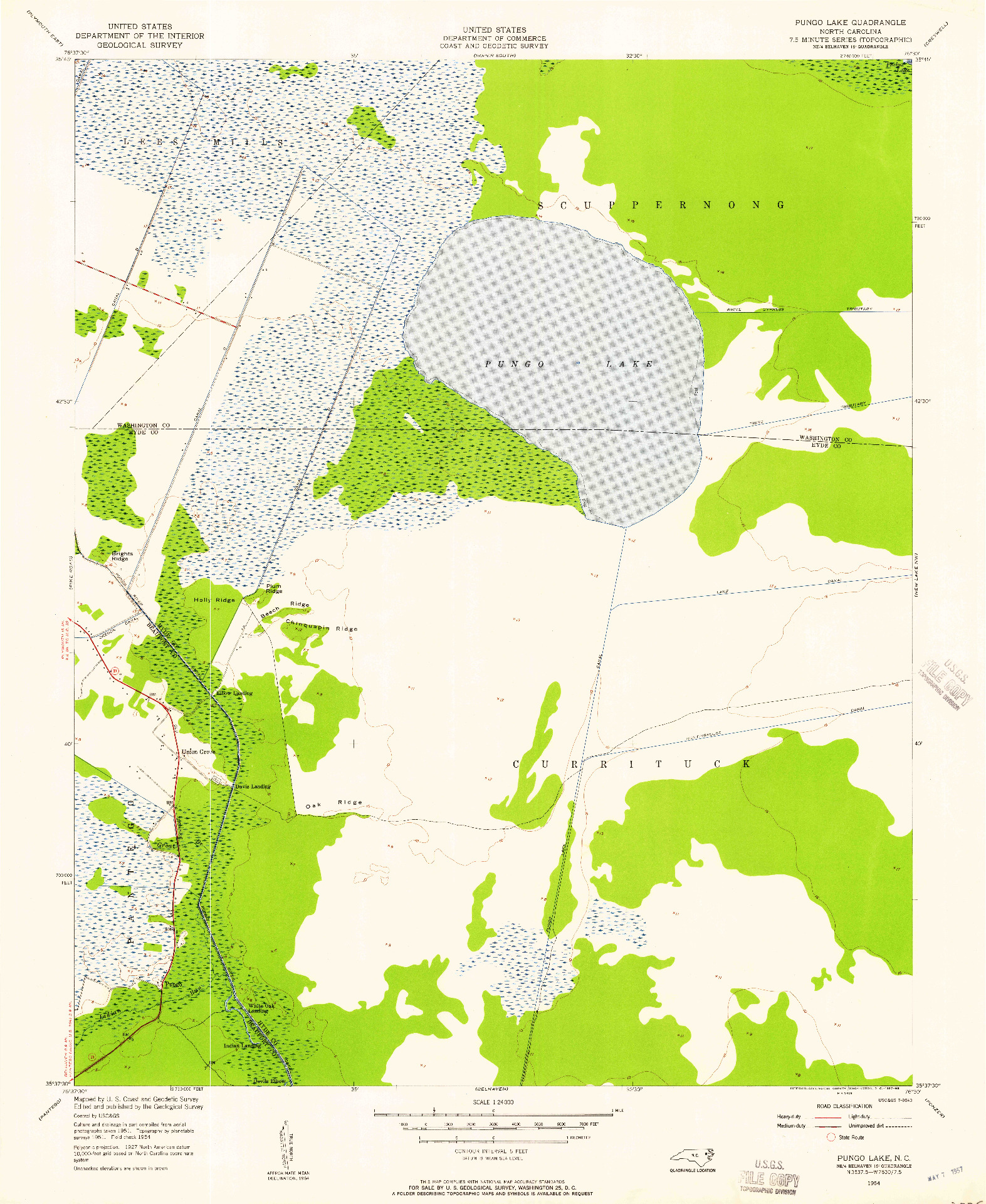 USGS 1:24000-SCALE QUADRANGLE FOR PUNGO LAKE, NC 1954