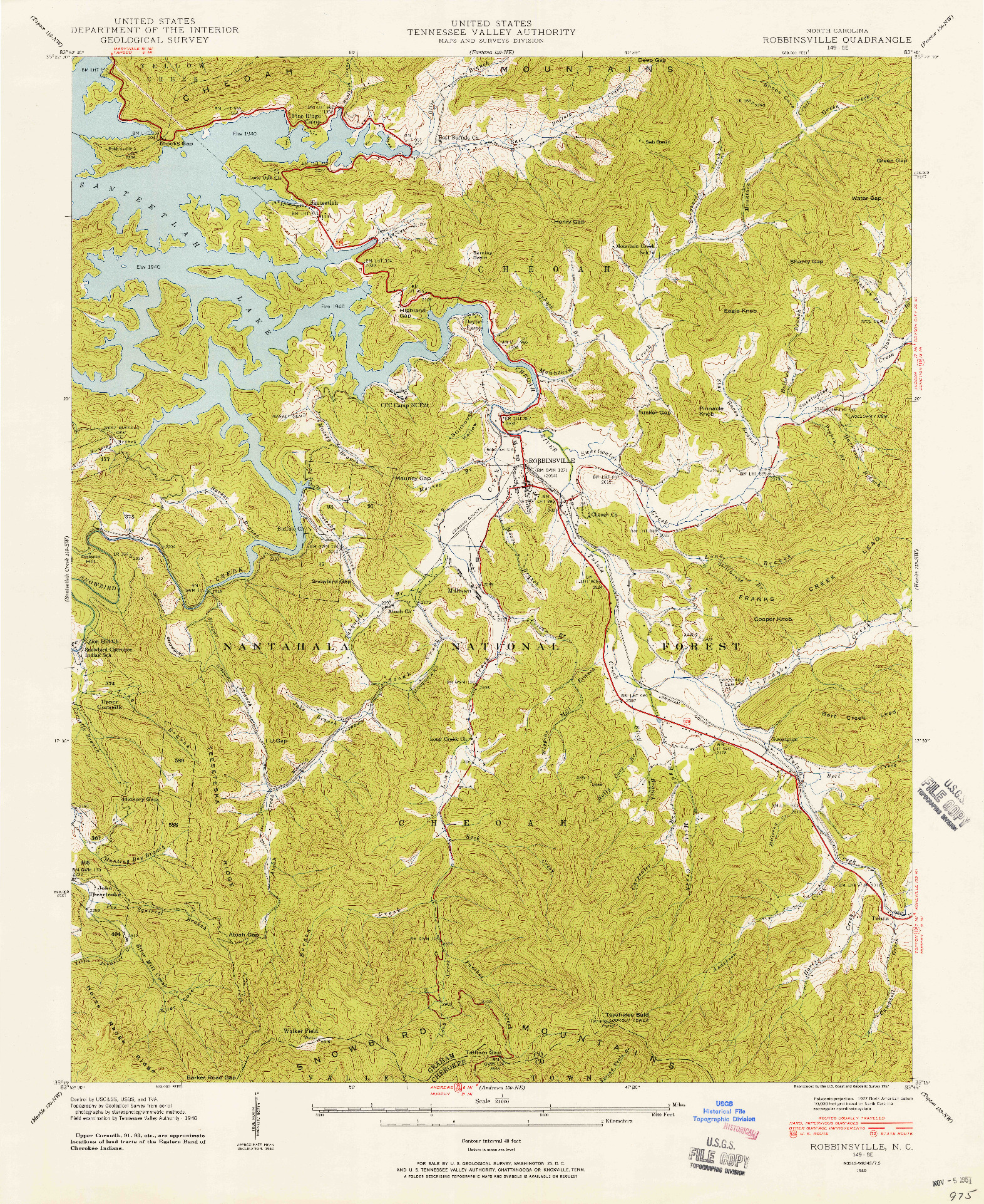 USGS 1:24000-SCALE QUADRANGLE FOR ROBBINSVILLE, NC 1940