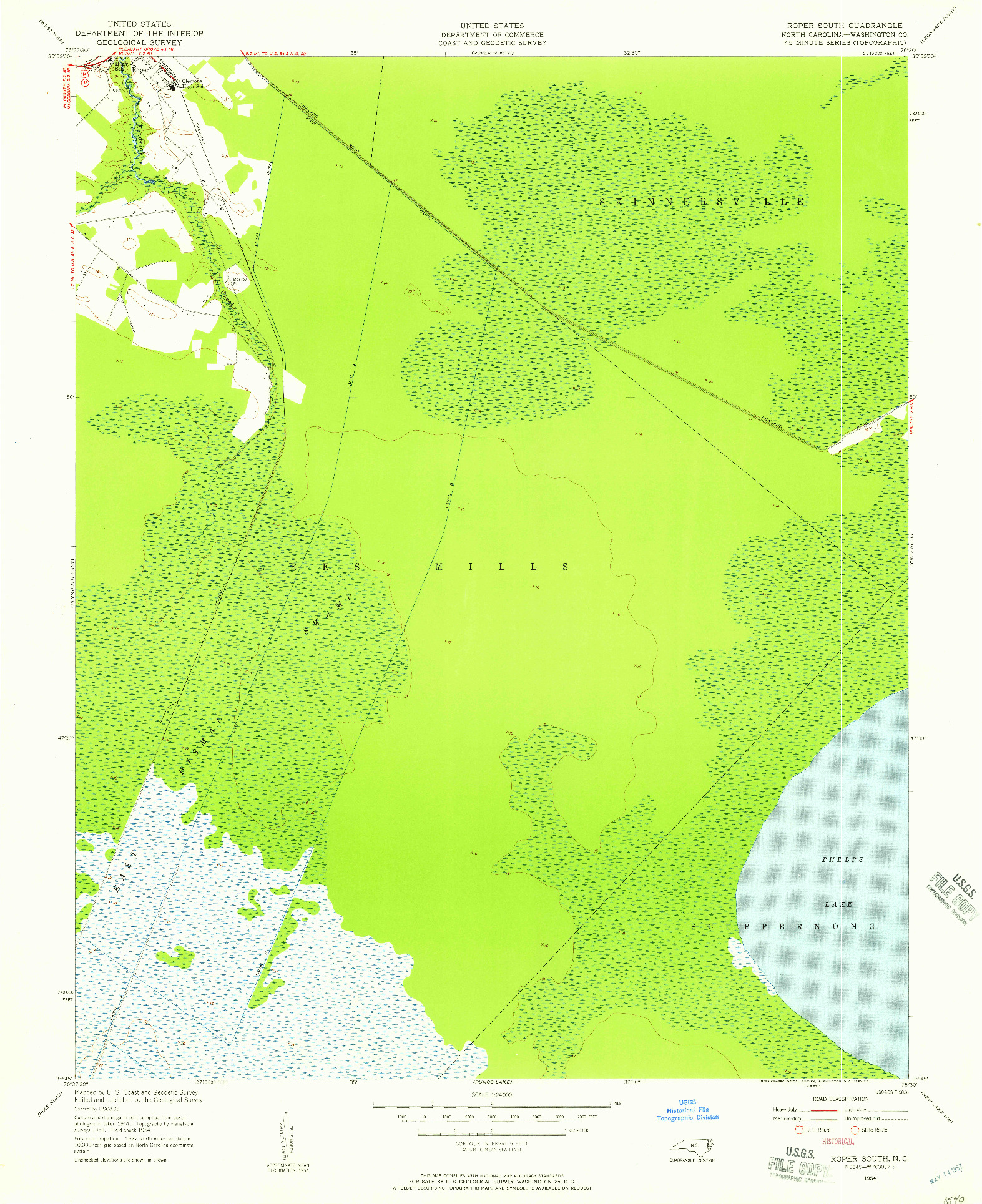 USGS 1:24000-SCALE QUADRANGLE FOR ROPER SOUTH, NC 1954