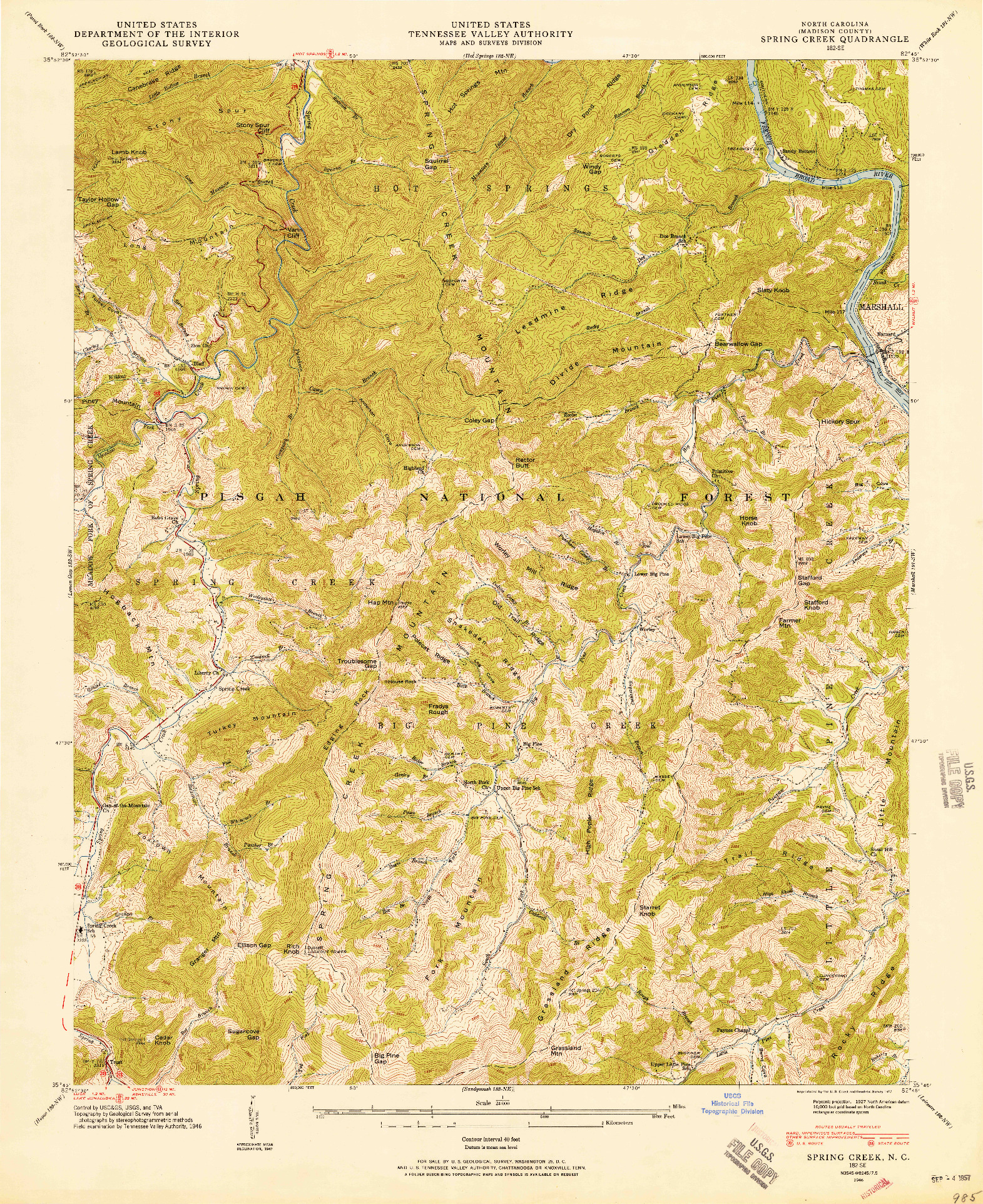 USGS 1:24000-SCALE QUADRANGLE FOR SPRING CREEK, NC 1946