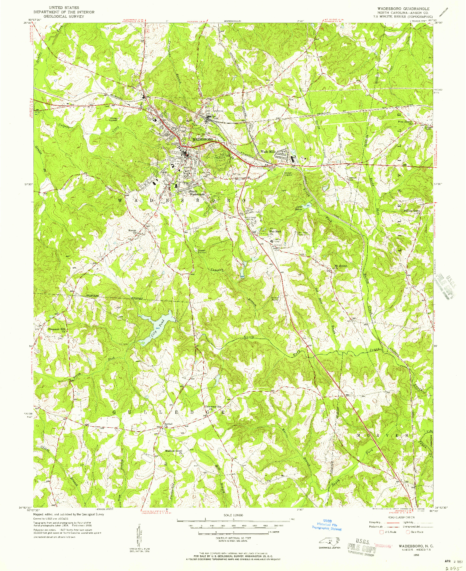 USGS 1:24000-SCALE QUADRANGLE FOR WADESBORO, NC 1956