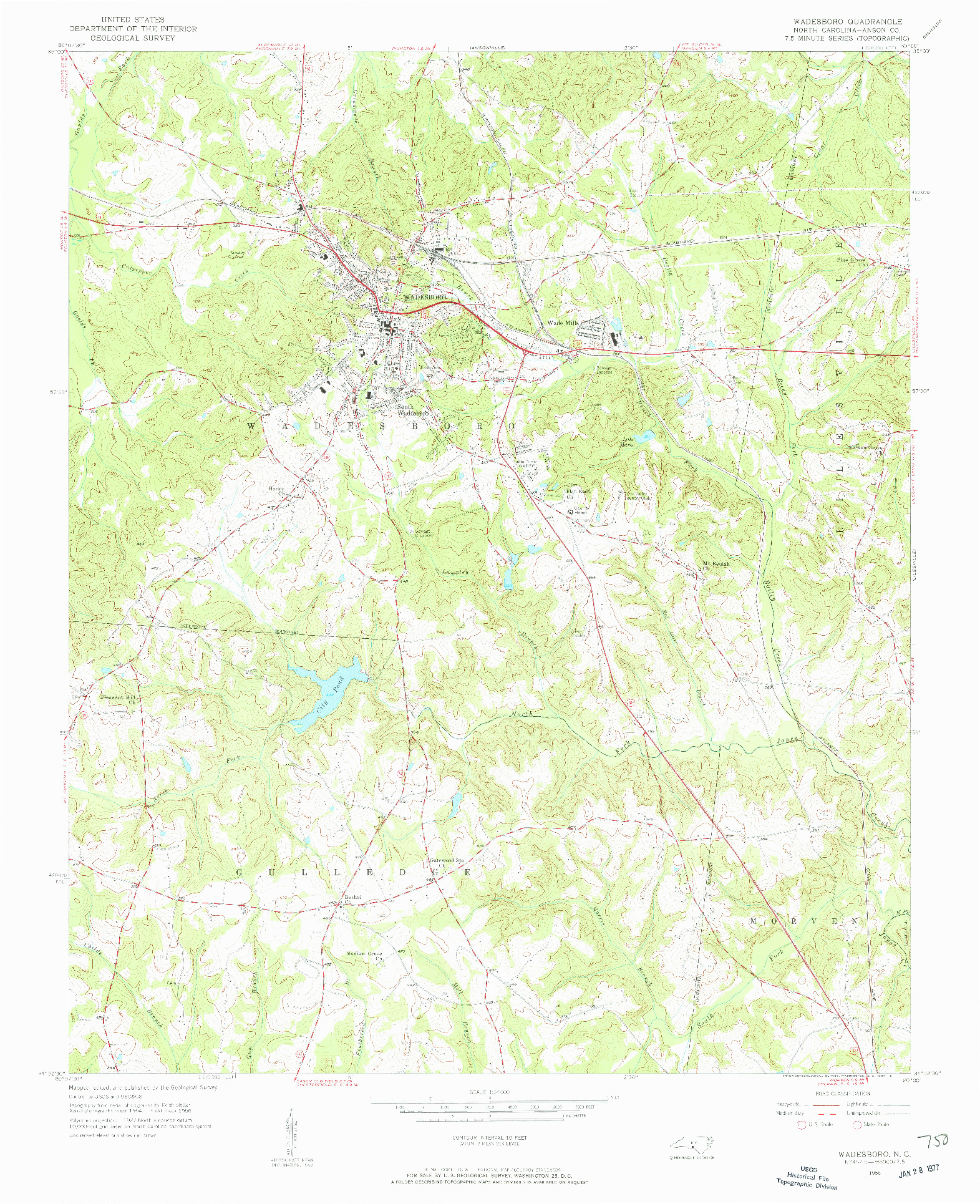 USGS 1:24000-SCALE QUADRANGLE FOR WADESBORO, NC 1956