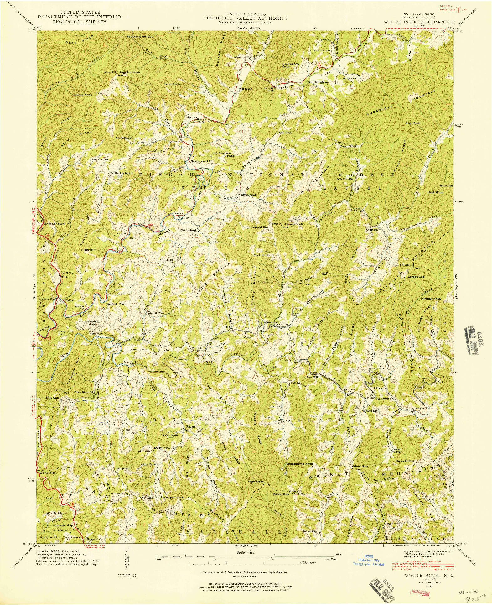 USGS 1:24000-SCALE QUADRANGLE FOR WHITE ROCK, NC 1939