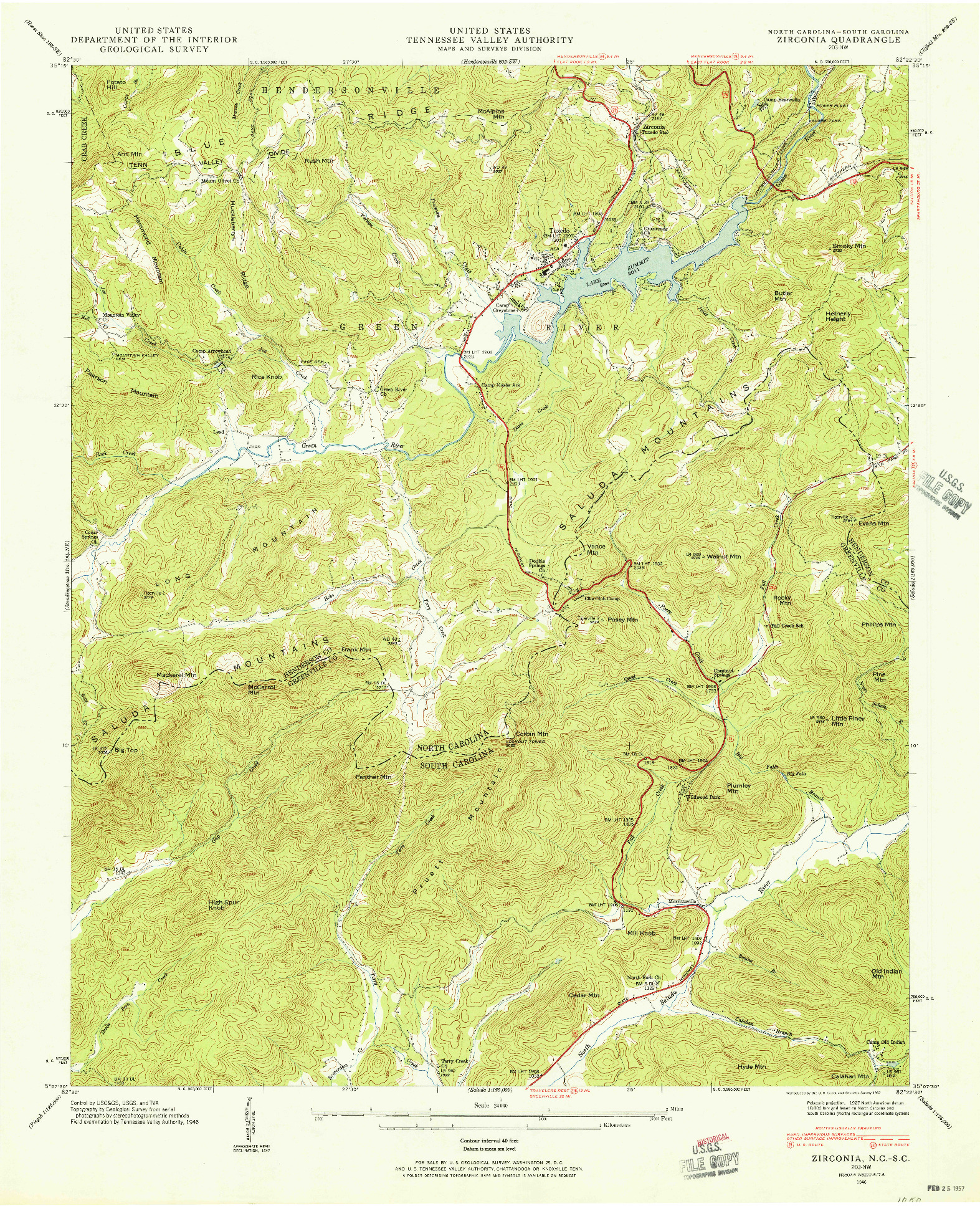 USGS 1:24000-SCALE QUADRANGLE FOR ZIRCONIA, NC 1946