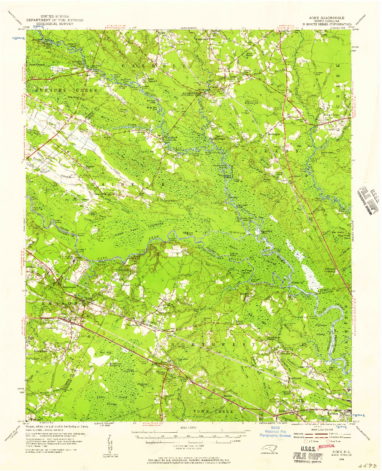 USGS 1:62500-SCALE QUADRANGLE FOR ACME, NC 1954