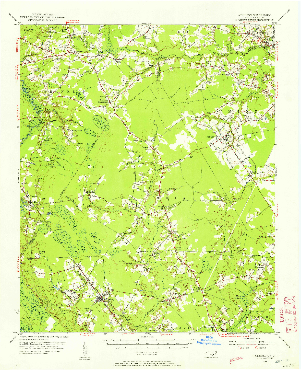 USGS 1:62500-SCALE QUADRANGLE FOR ATKINSON, NC 1955