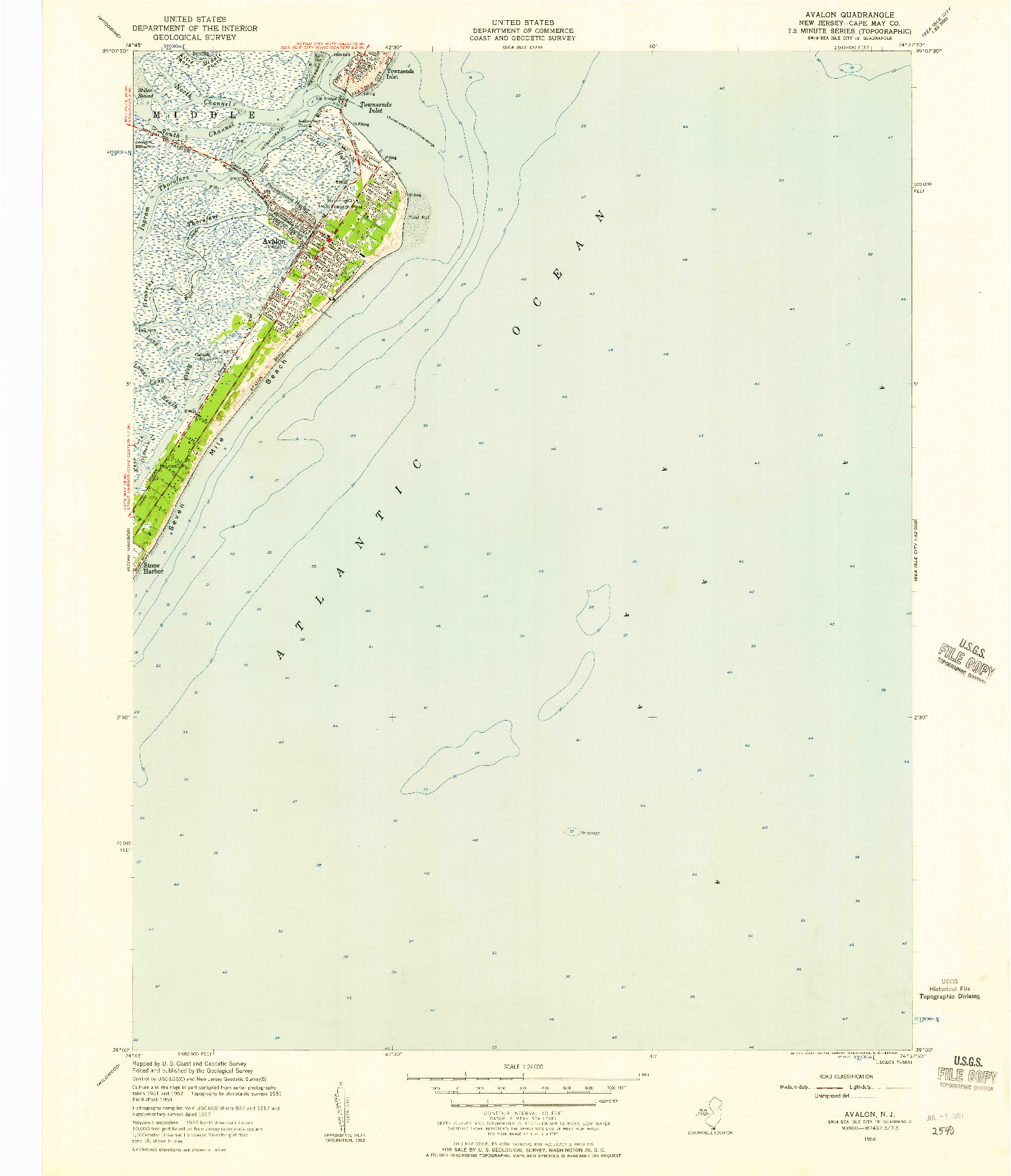 USGS 1:24000-SCALE QUADRANGLE FOR AVALON, NJ 1953