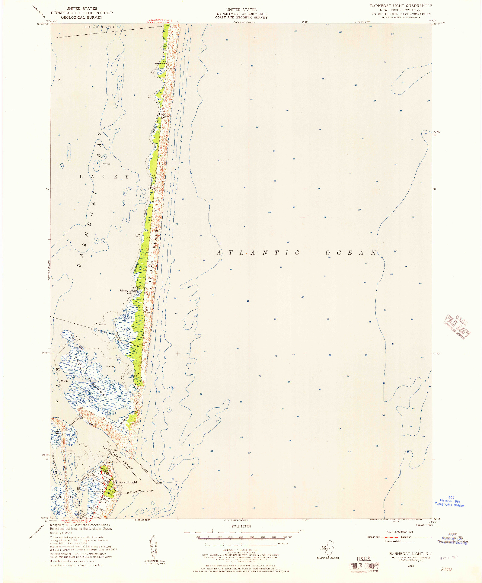 USGS 1:24000-SCALE QUADRANGLE FOR BARNEGAT LIGHT, NJ 1953