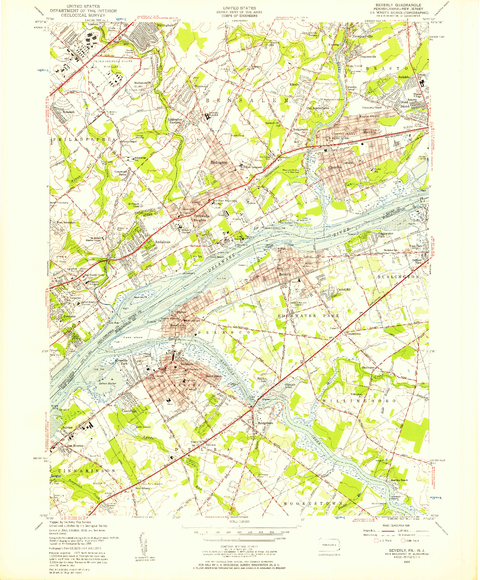 USGS 1:24000-SCALE QUADRANGLE FOR BEVERLY, NJ 1955