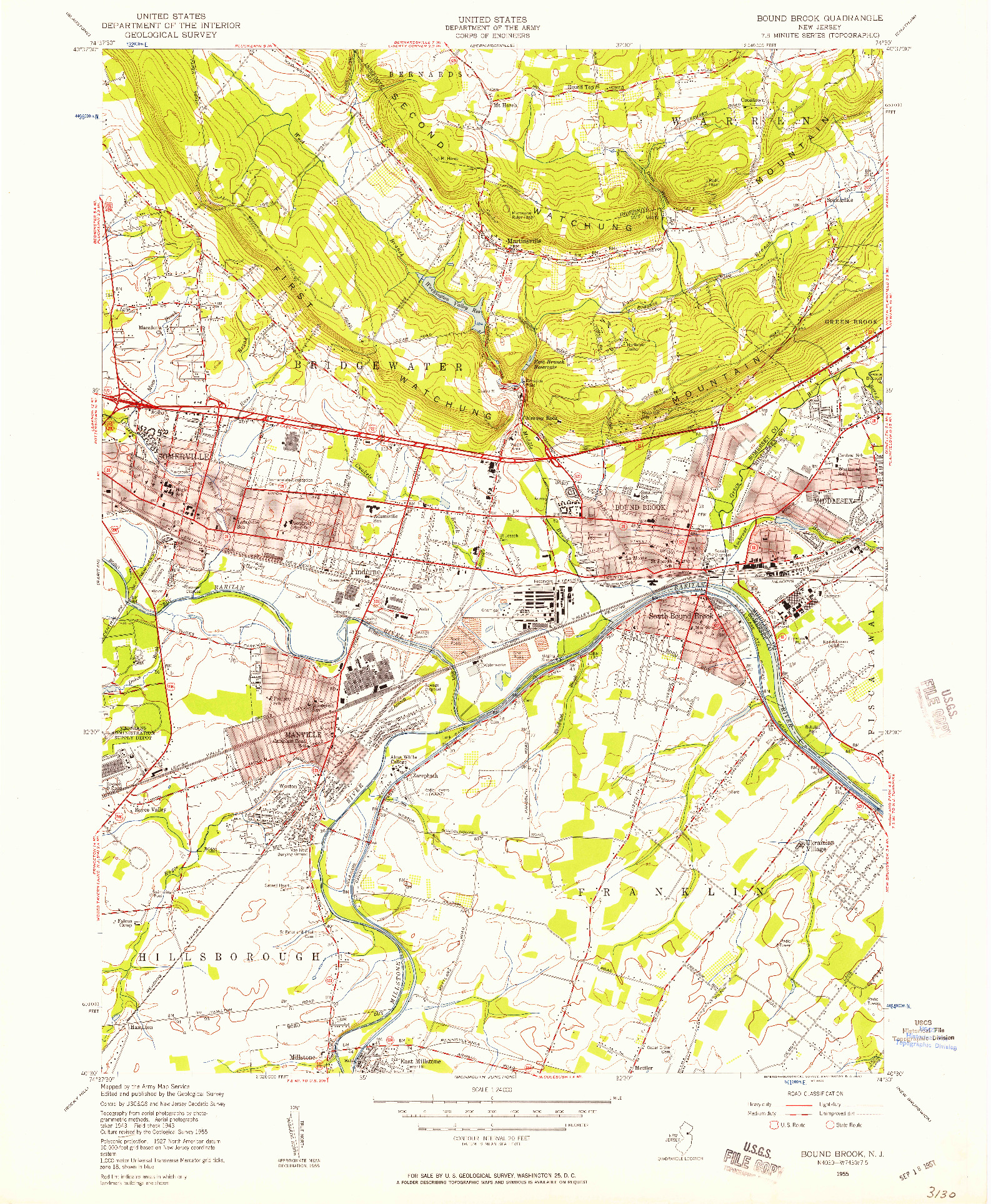 USGS 1:24000-SCALE QUADRANGLE FOR BOUND BROOK, NJ 1955
