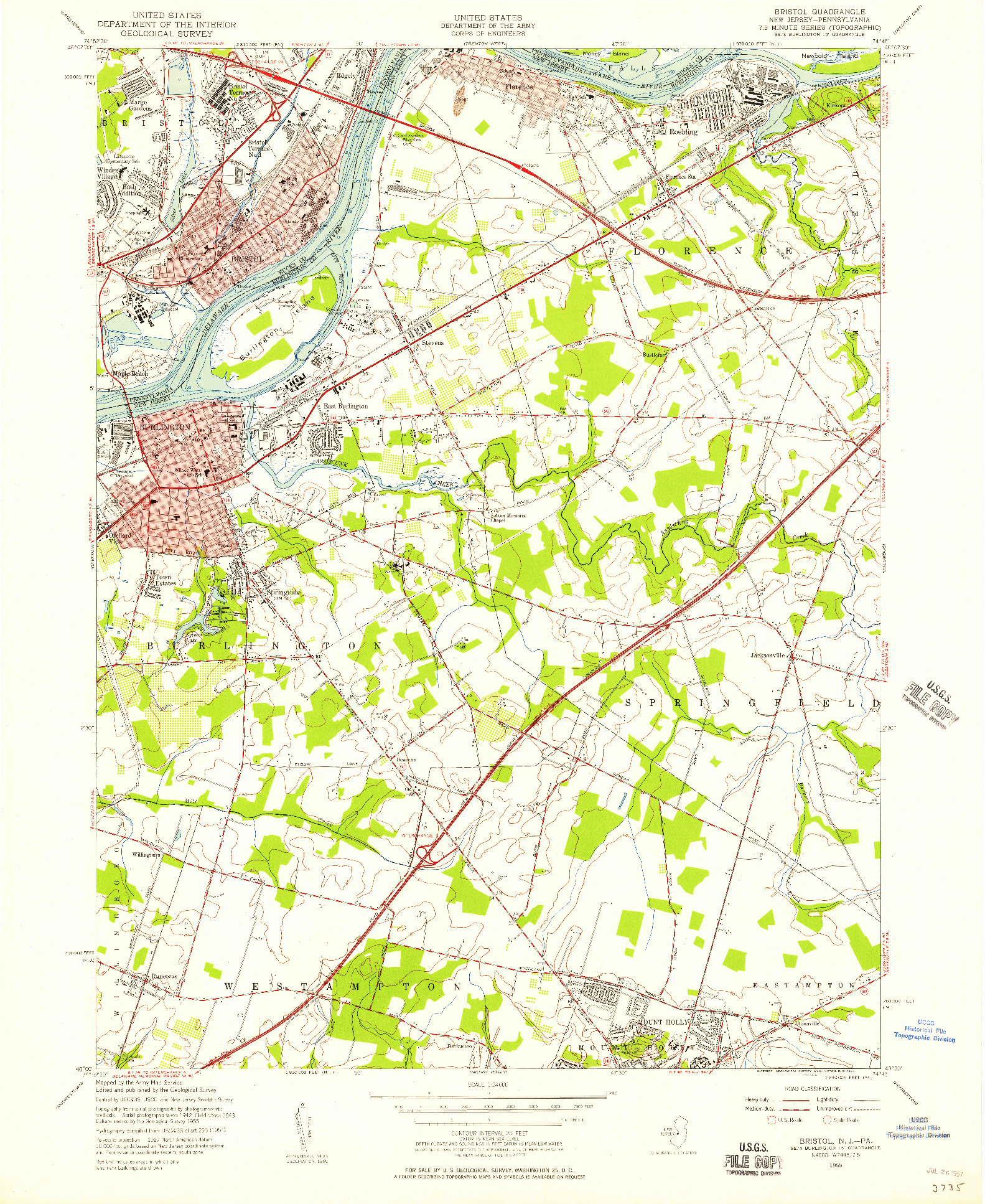USGS 1:24000-SCALE QUADRANGLE FOR BRISTOL, NJ 1955