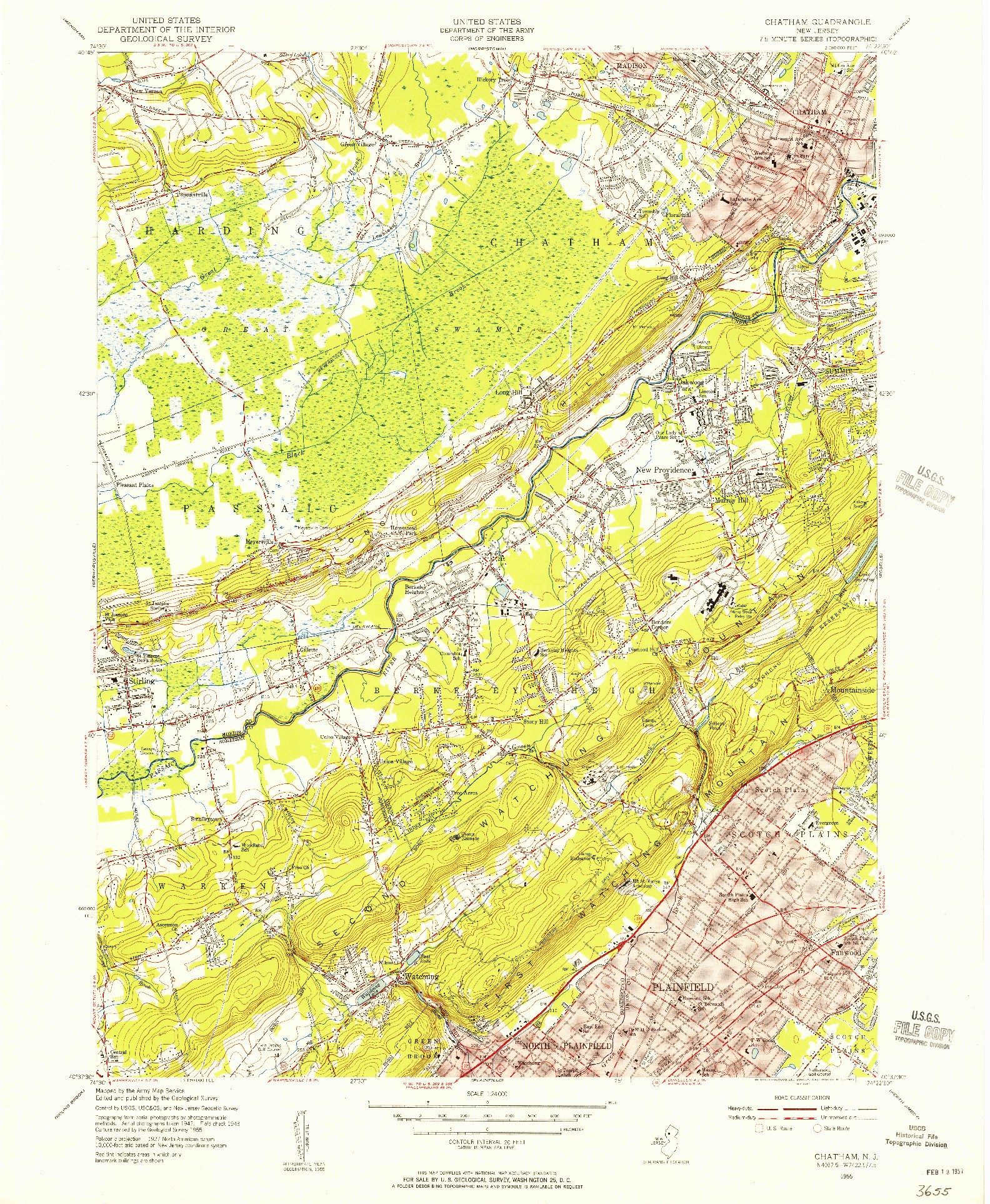 USGS 1:24000-SCALE QUADRANGLE FOR CHATHAM, NJ 1955