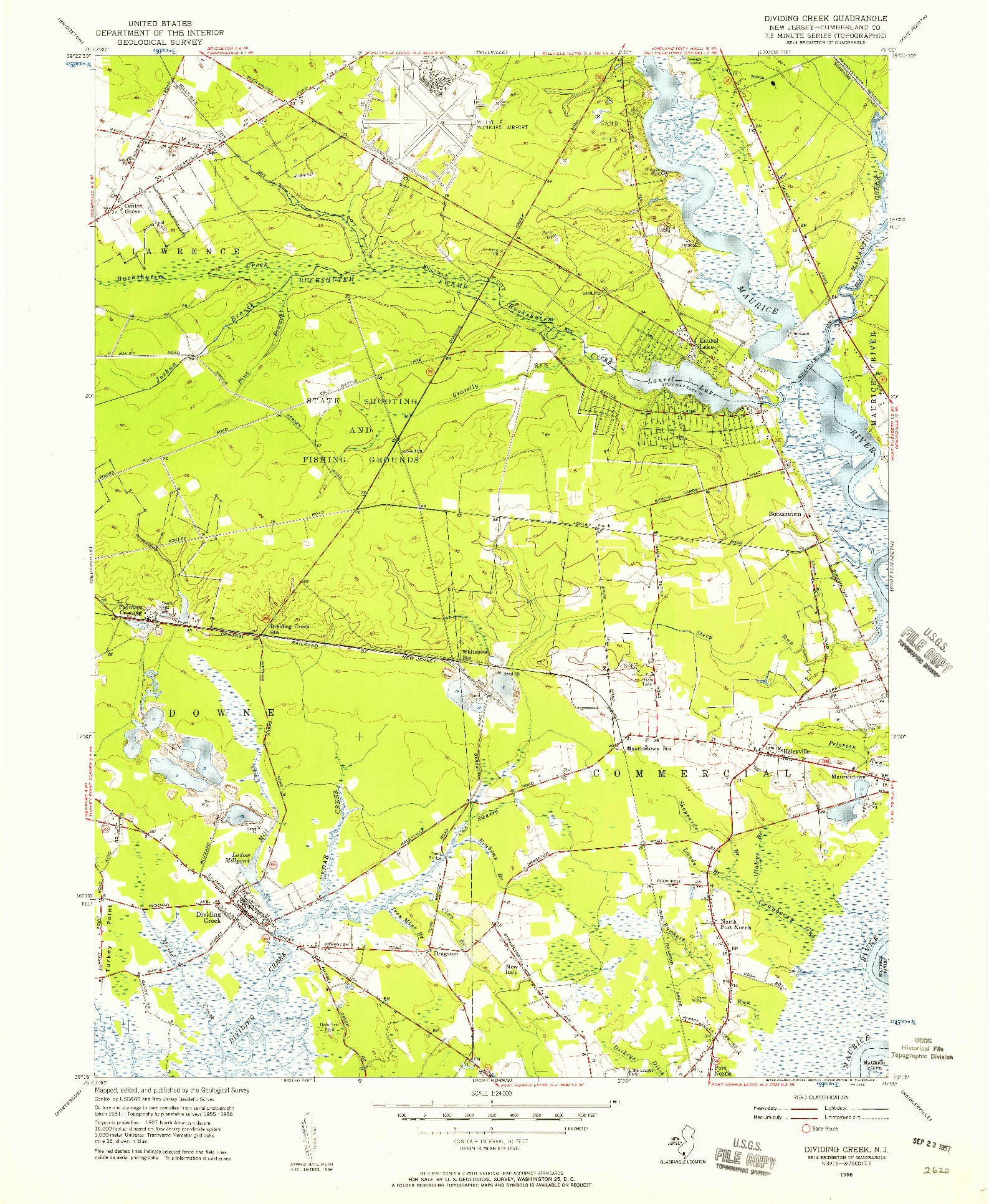 USGS 1:24000-SCALE QUADRANGLE FOR DIVIDING CREEK, NJ 1956