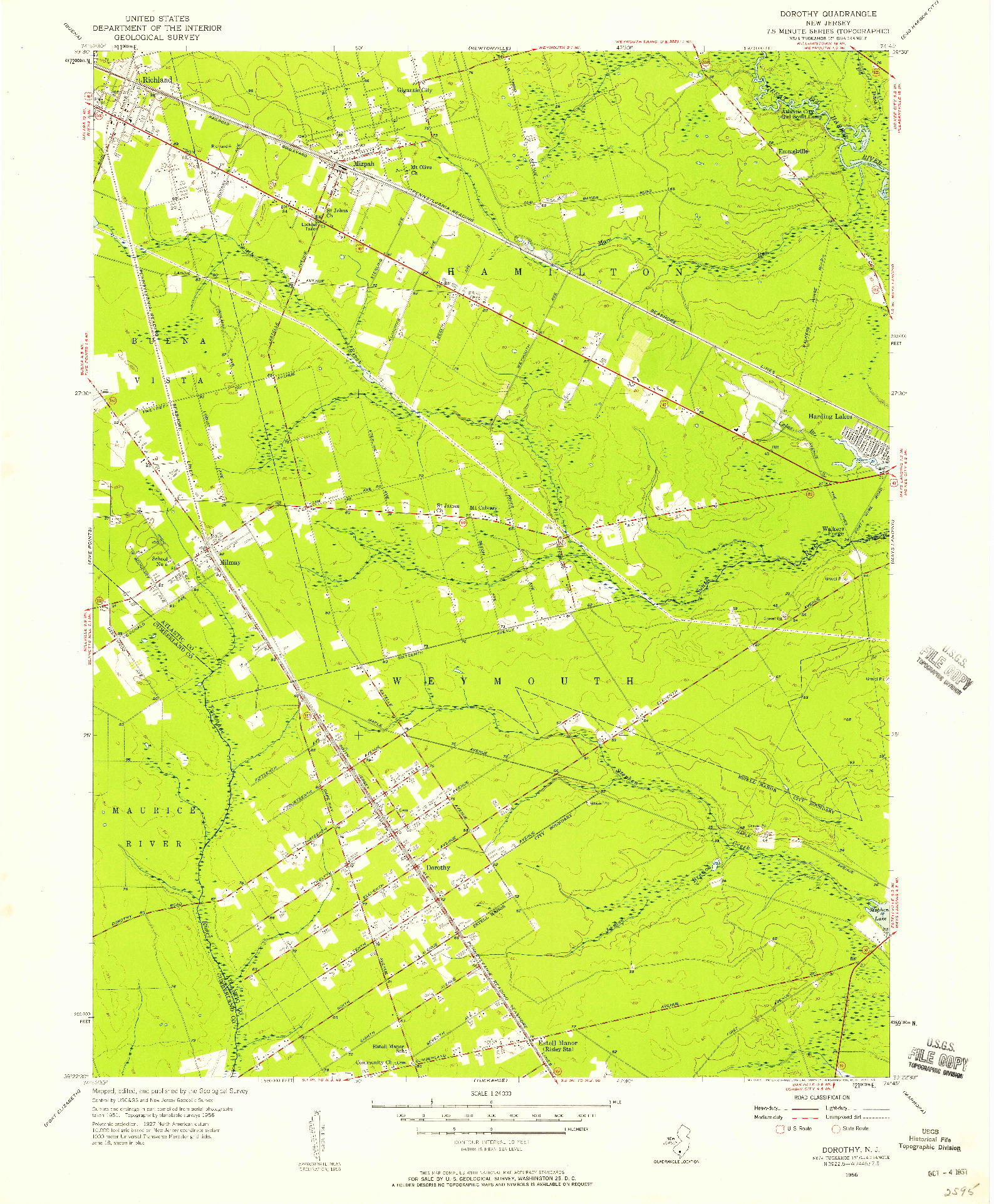 USGS 1:24000-SCALE QUADRANGLE FOR DOROTHY, NJ 1956