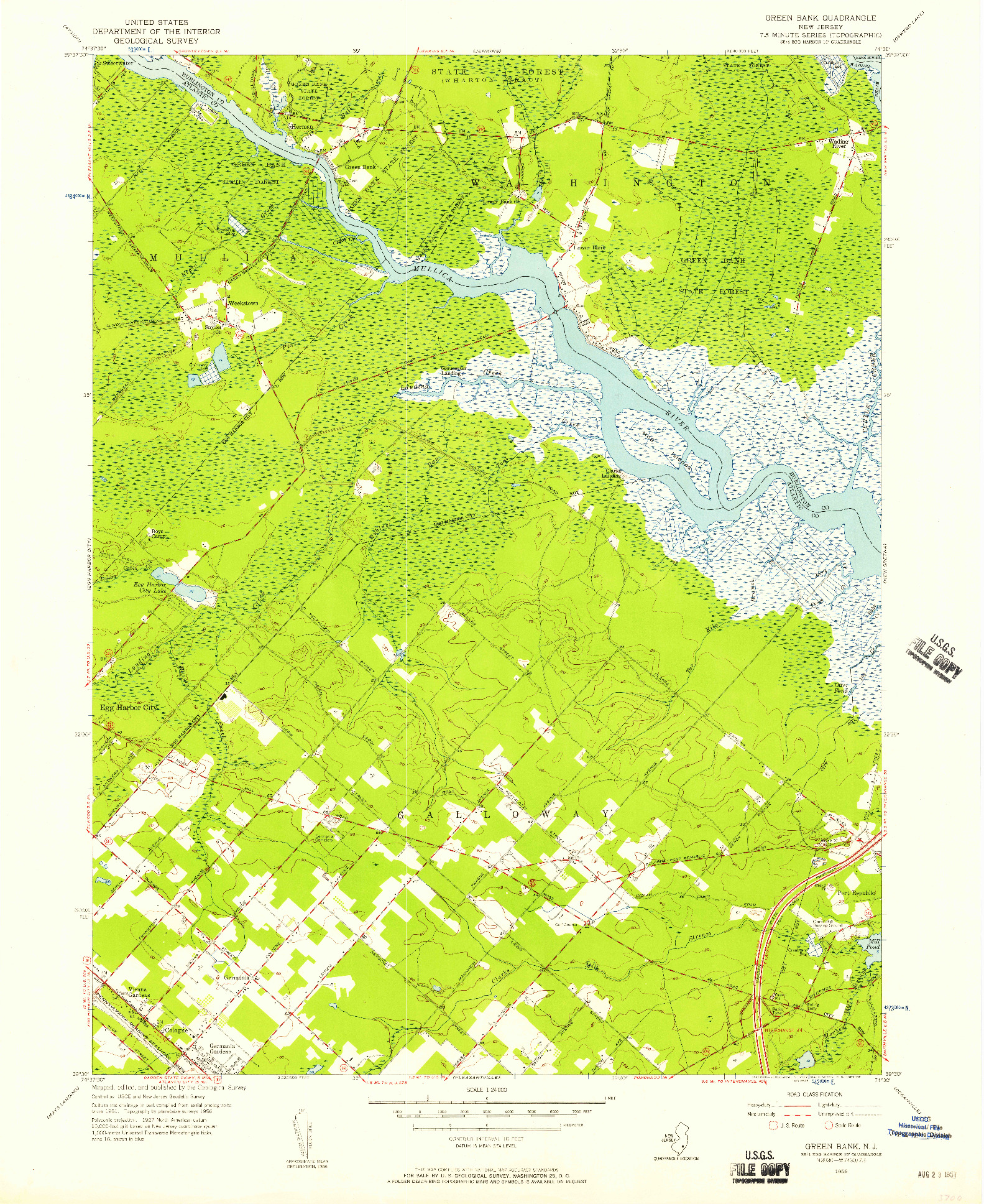 USGS 1:24000-SCALE QUADRANGLE FOR GREEN BANK, NJ 1956