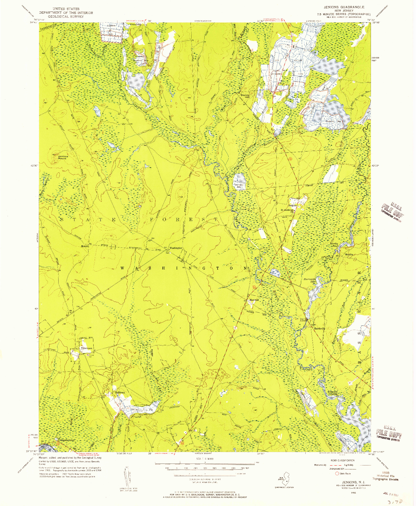 USGS 1:24000-SCALE QUADRANGLE FOR JENKINS, NJ 1956
