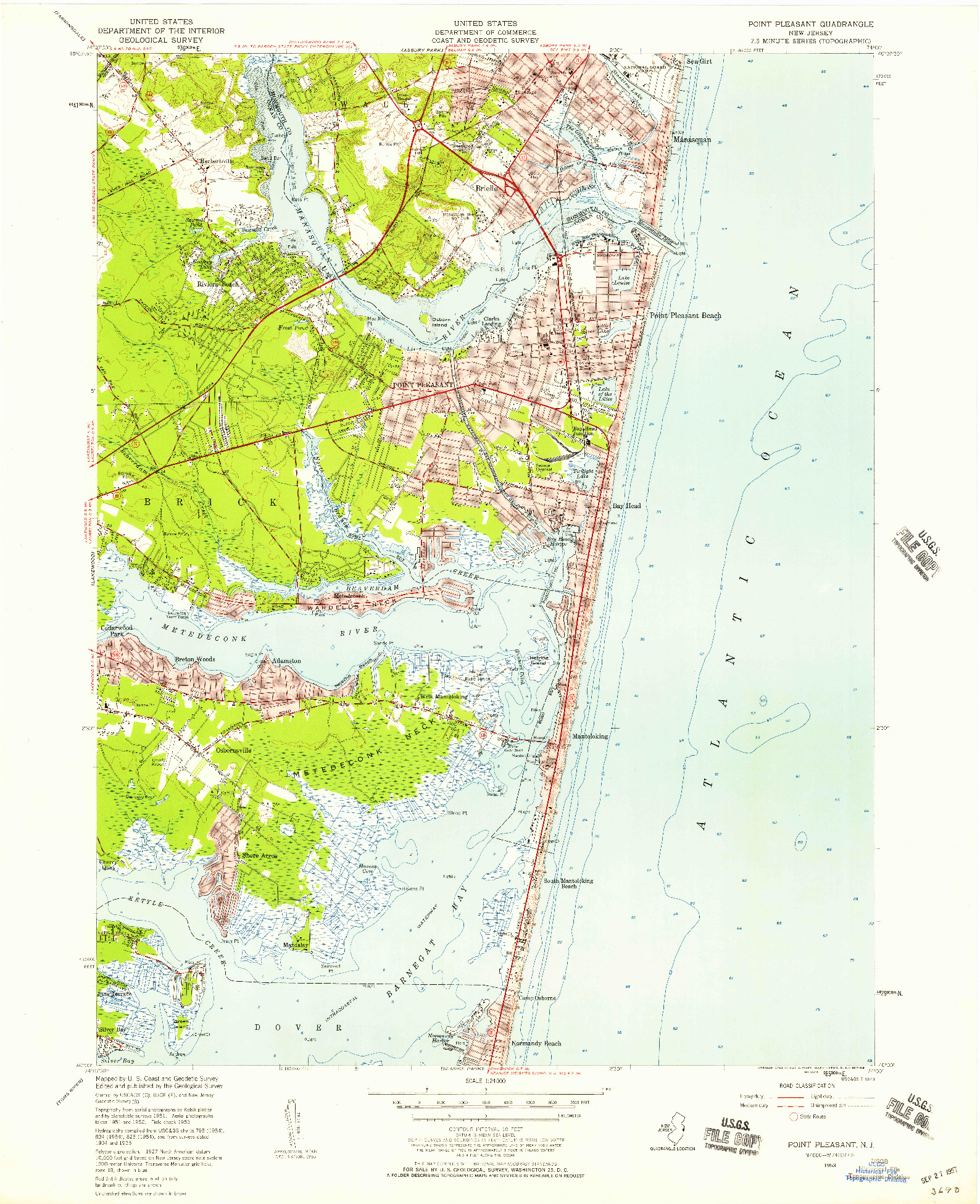 USGS 1:24000-SCALE QUADRANGLE FOR POINT PLEASANT, NJ 1953