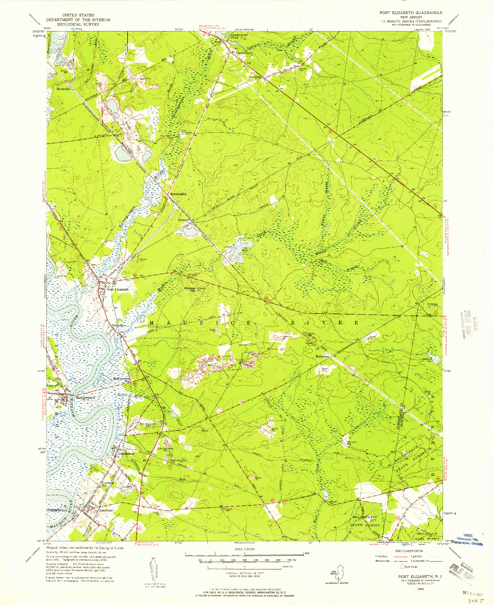 USGS 1:24000-SCALE QUADRANGLE FOR PORT ELIZABETH, NJ 1956