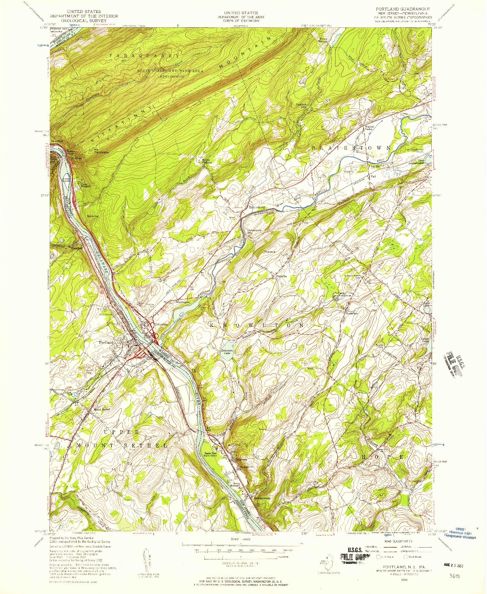 USGS 1:24000-SCALE QUADRANGLE FOR PORTLAND, NJ 1955