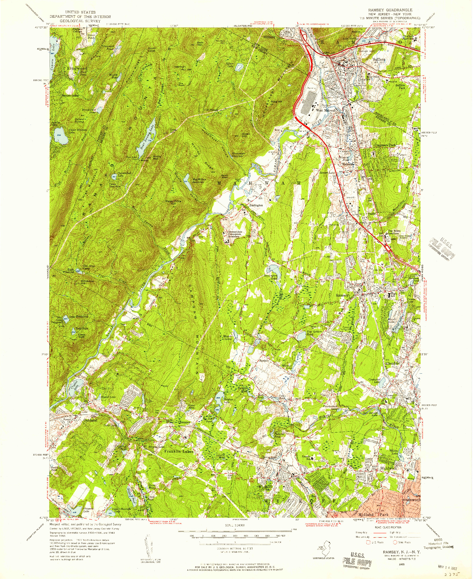 USGS 1:24000-SCALE QUADRANGLE FOR RAMSEY, NJ 1955
