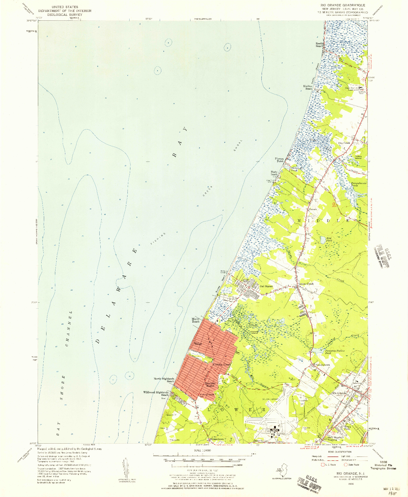 USGS 1:24000-SCALE QUADRANGLE FOR RIO GRANDE, NJ 1956