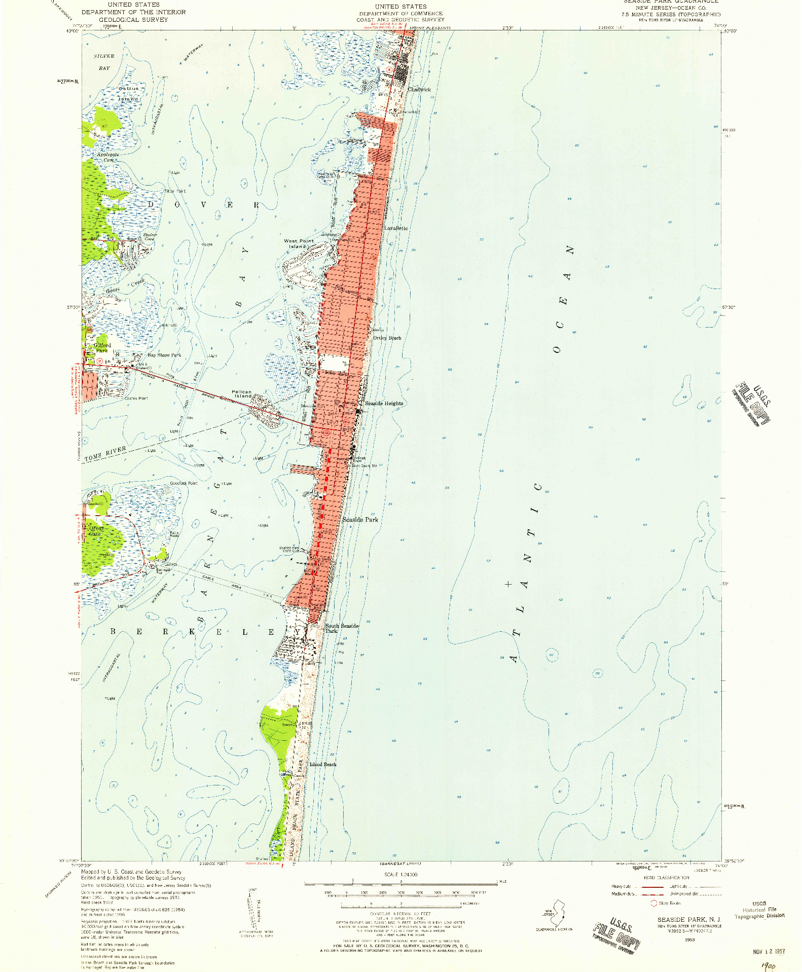 USGS 1:24000-SCALE QUADRANGLE FOR SEASIDE PARK, NJ 1953