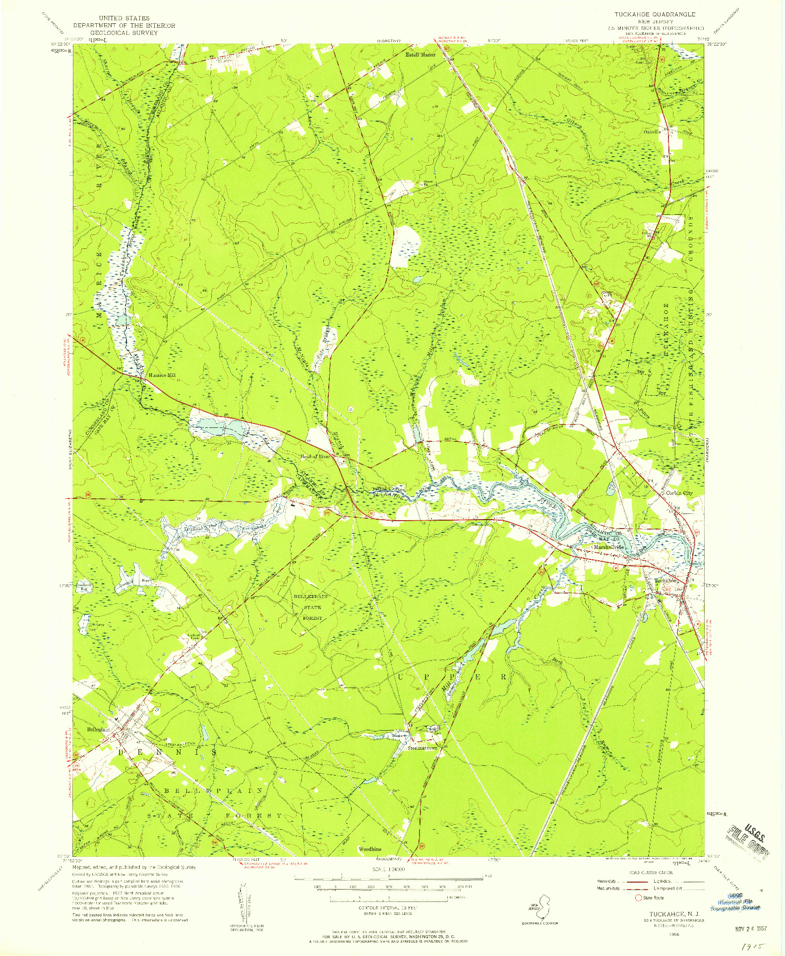 USGS 1:24000-SCALE QUADRANGLE FOR TUCKAHOE, NJ 1956