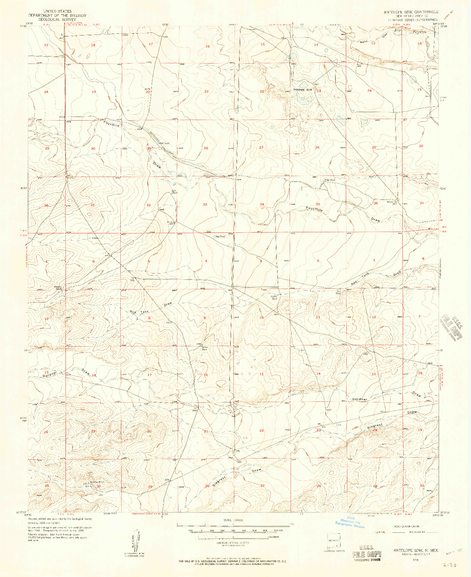 USGS 1:24000-SCALE QUADRANGLE FOR ANTELOPE SINK, NM 1956