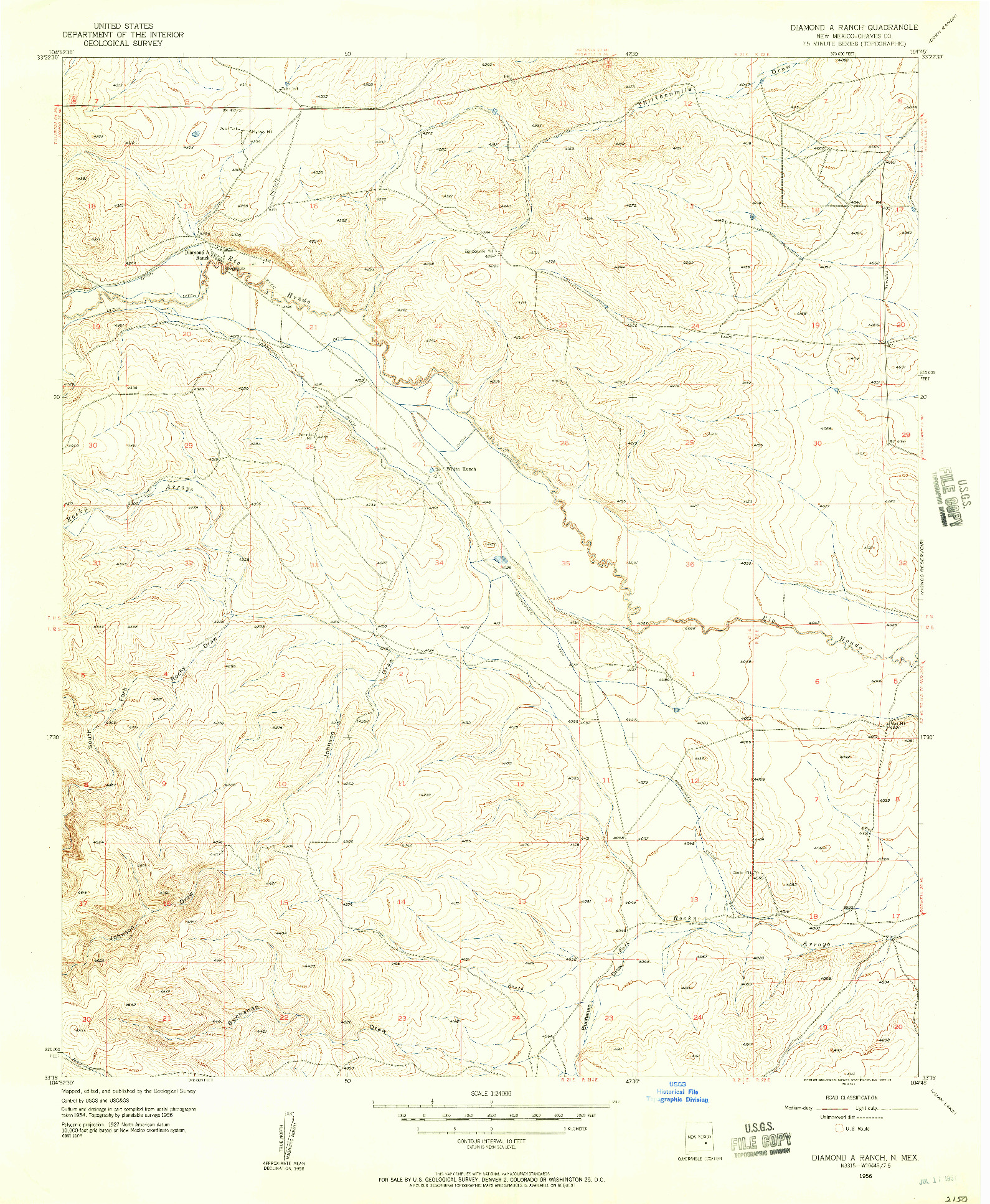 USGS 1:24000-SCALE QUADRANGLE FOR DIAMOND A RANCH, NM 1956