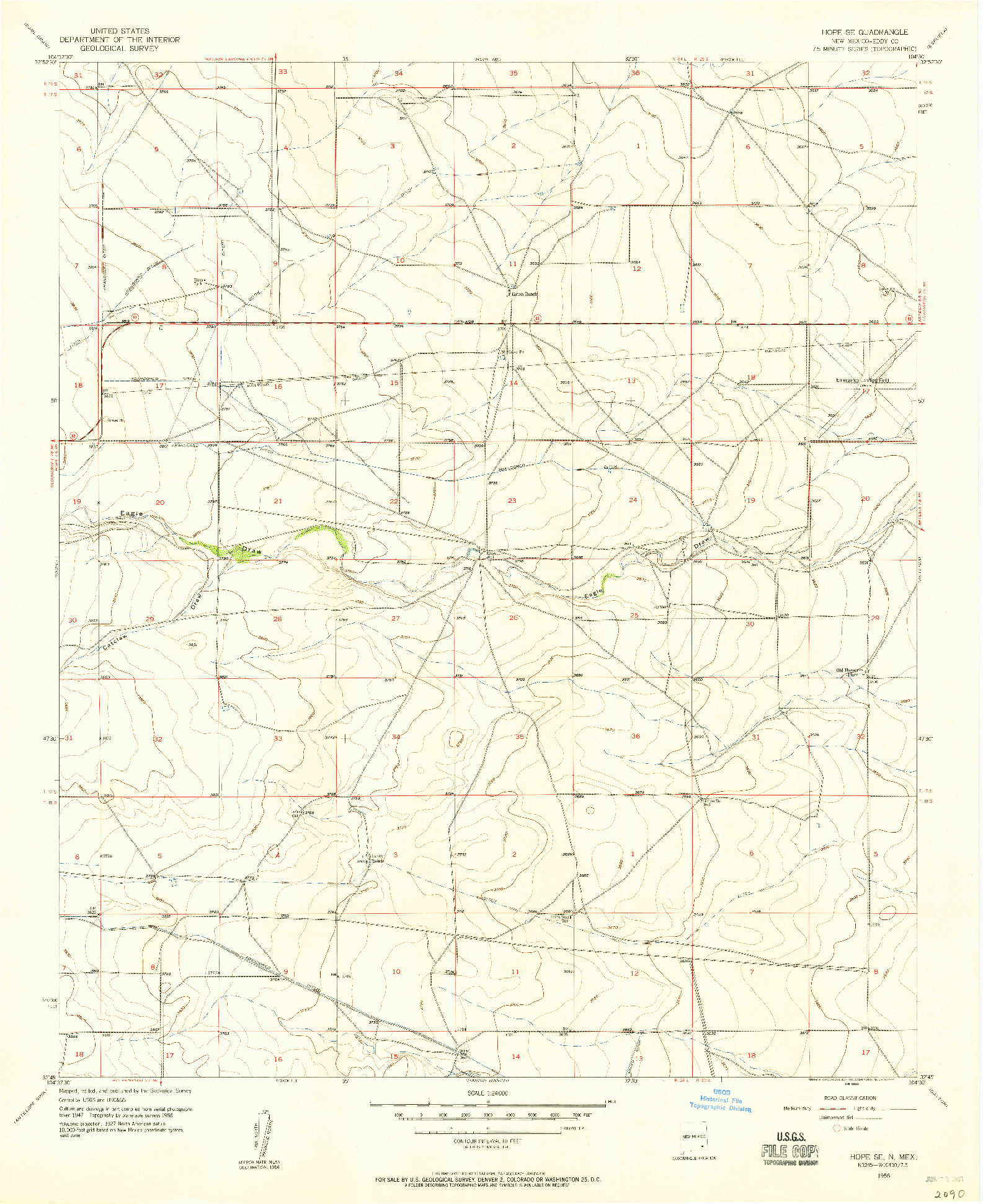 USGS 1:24000-SCALE QUADRANGLE FOR HOPE SE, NM 1956