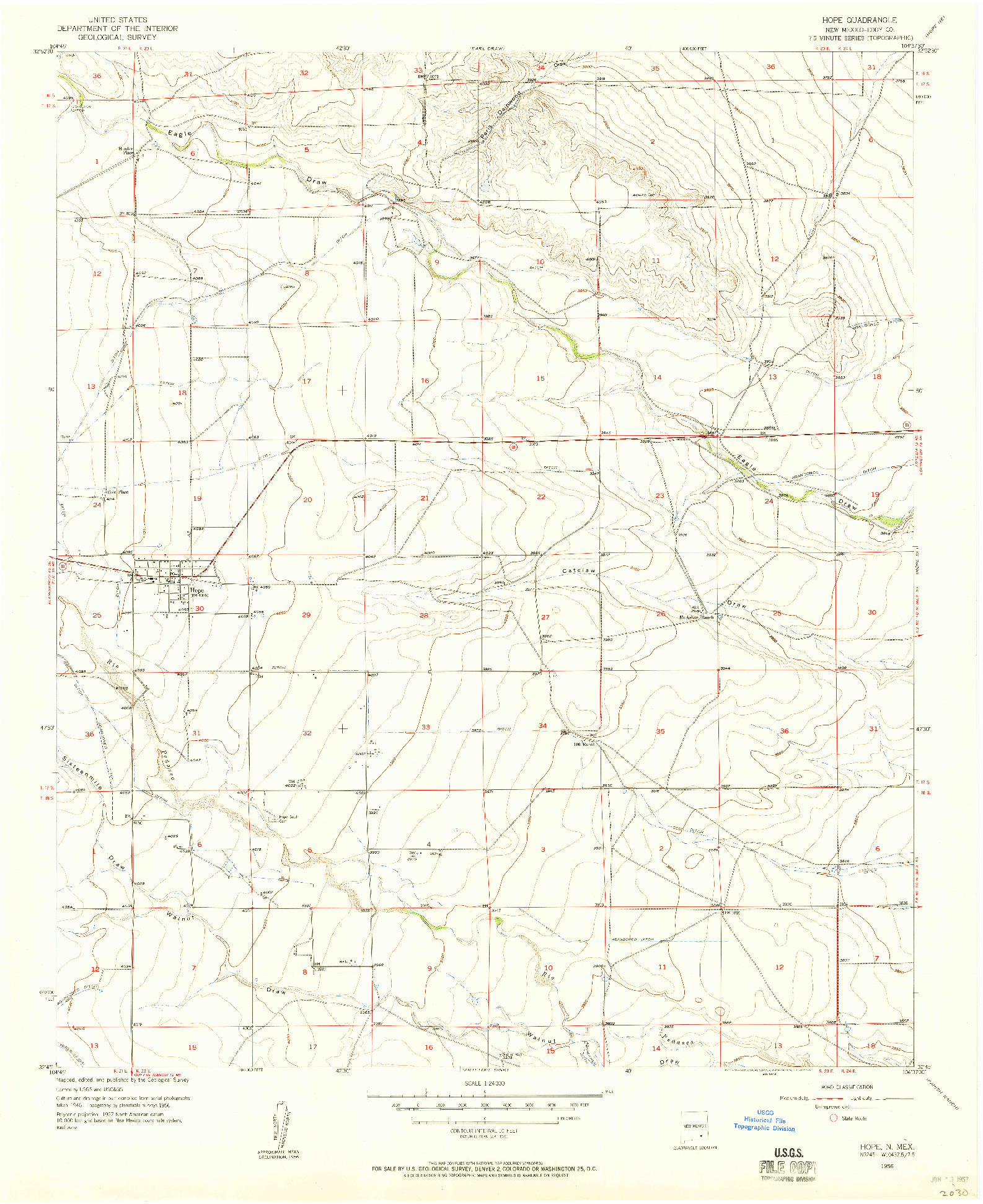USGS 1:24000-SCALE QUADRANGLE FOR HOPE, NM 1956