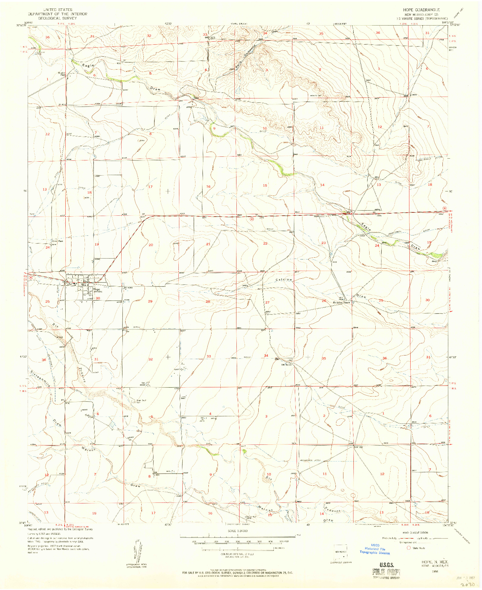 USGS 1:24000-SCALE QUADRANGLE FOR HOPE, NM 1956