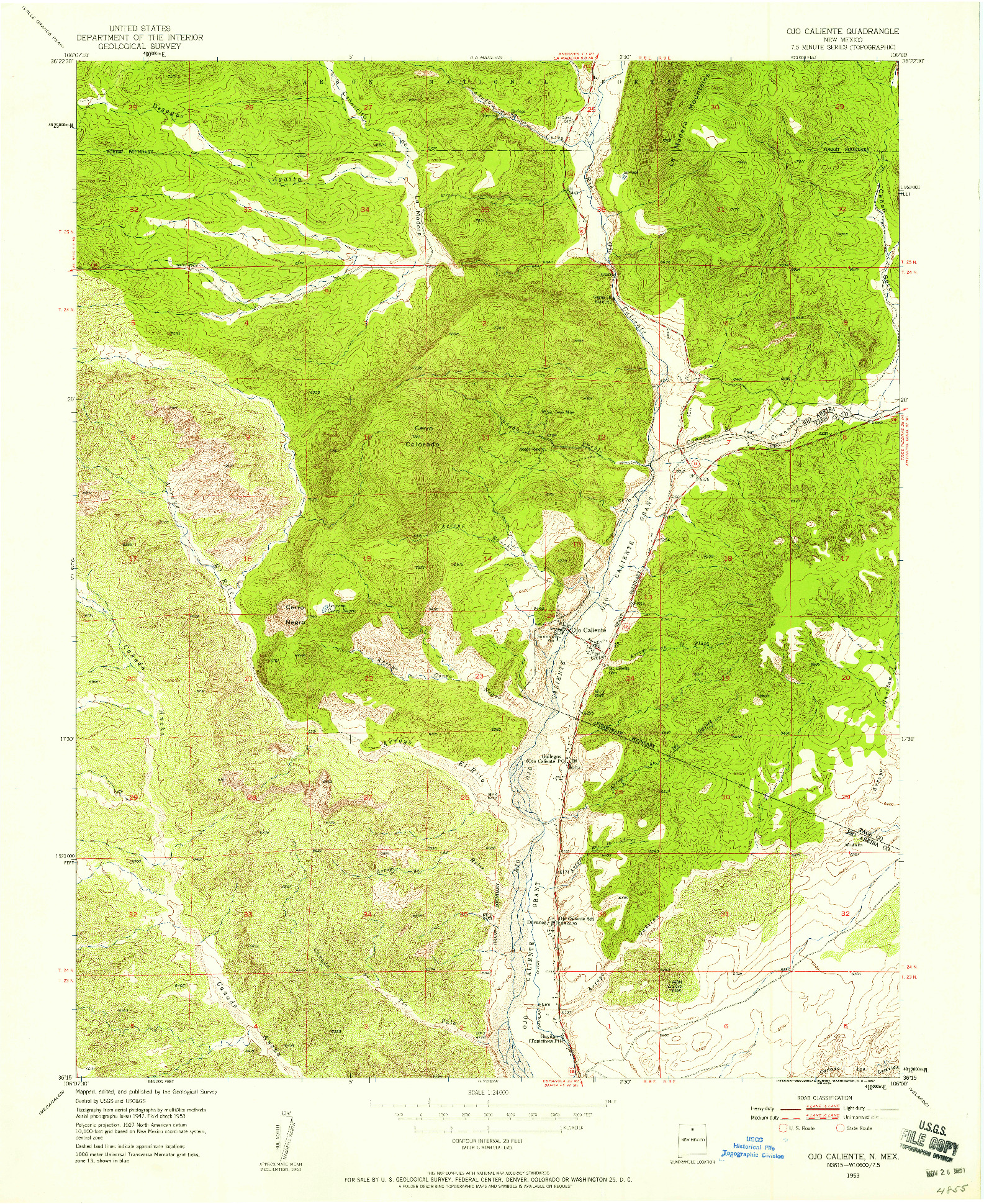 USGS 1:24000-SCALE QUADRANGLE FOR OJO CALIENTE, NM 1953