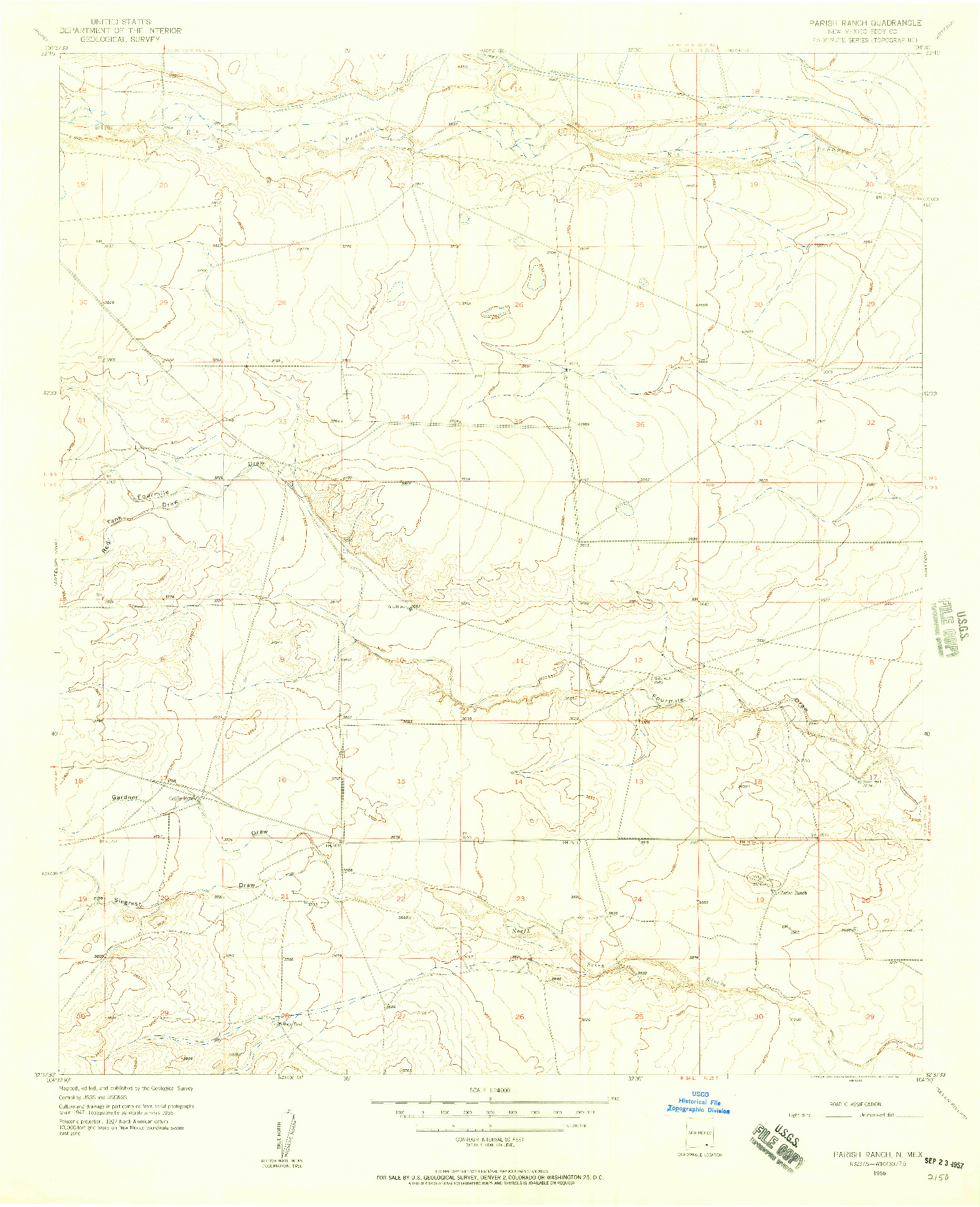 USGS 1:24000-SCALE QUADRANGLE FOR PARISH RANCH, NM 1956