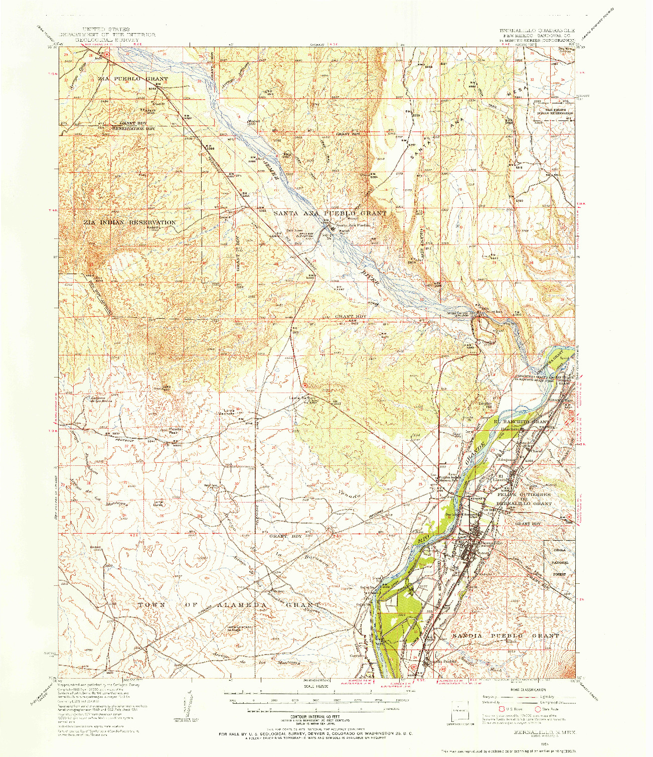 USGS 1:62500-SCALE QUADRANGLE FOR BERNALILLO, NM 1954