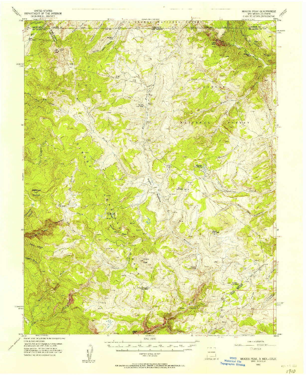 USGS 1:62500-SCALE QUADRANGLE FOR BRAZOS PEAK, NM 1955