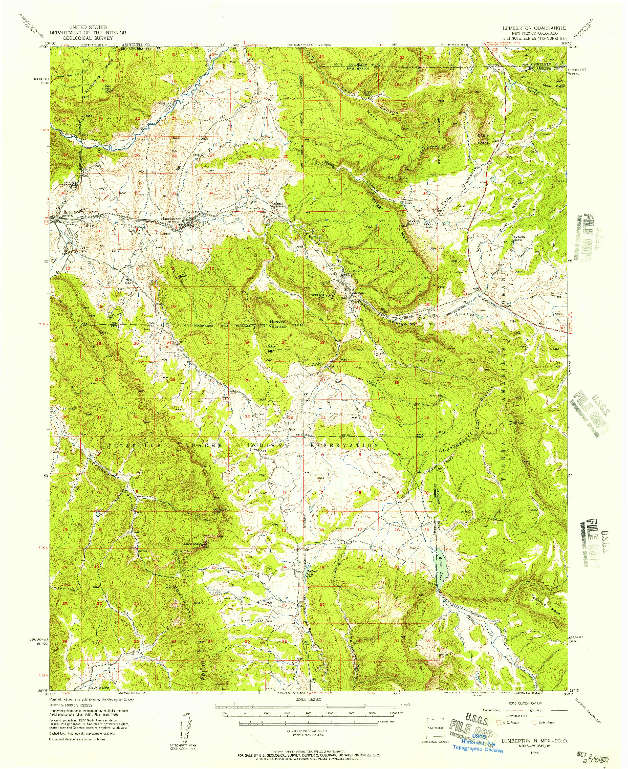 USGS 1:62500-SCALE QUADRANGLE FOR LUMBERTON, NM 1955