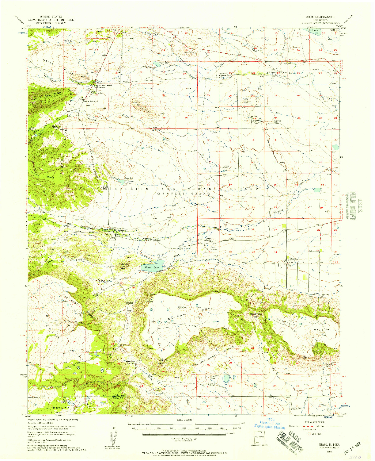 USGS 1:62500-SCALE QUADRANGLE FOR MIAMI, NM 1956