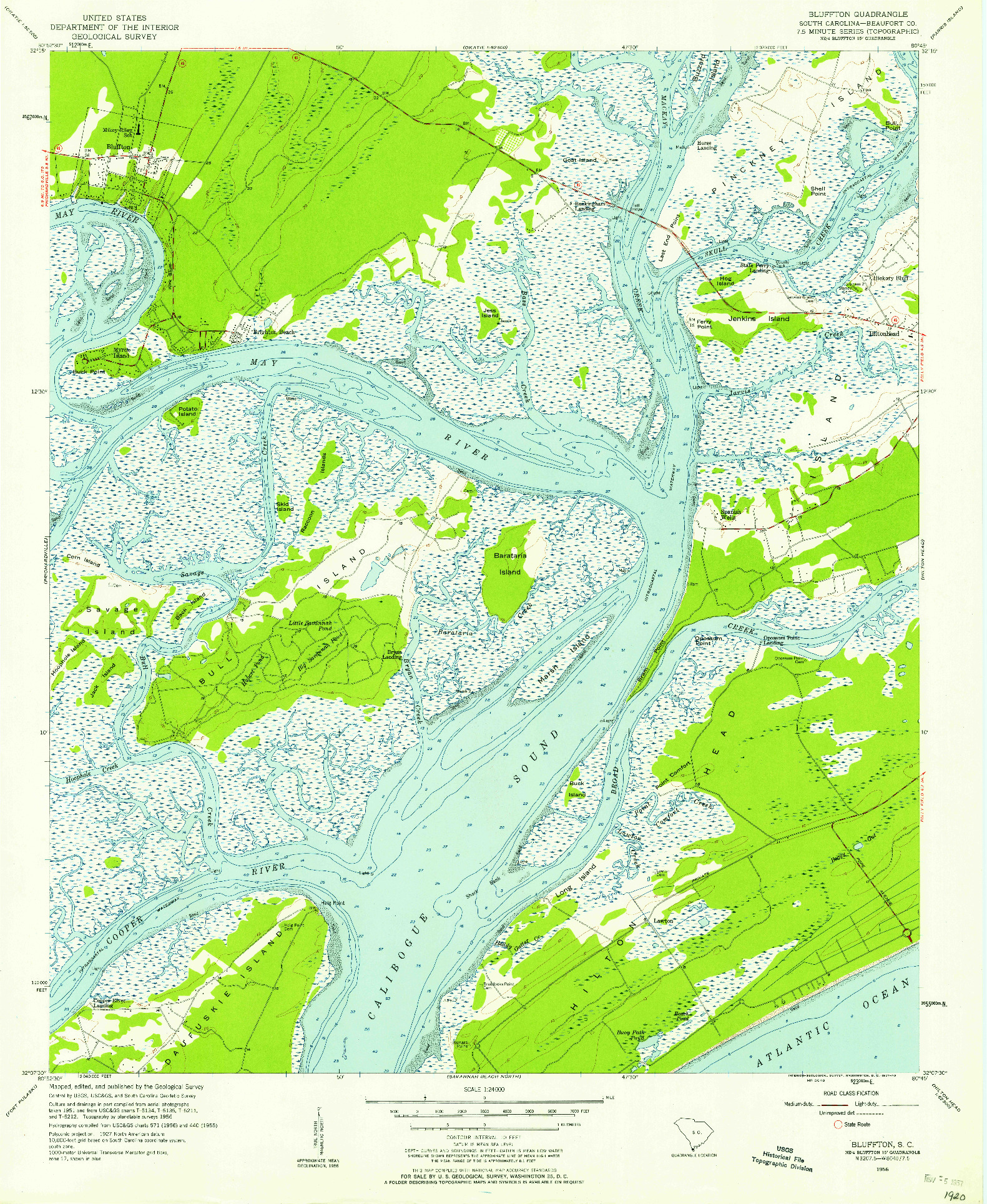 USGS 1:24000-SCALE QUADRANGLE FOR BLUFFTON, SC 1956