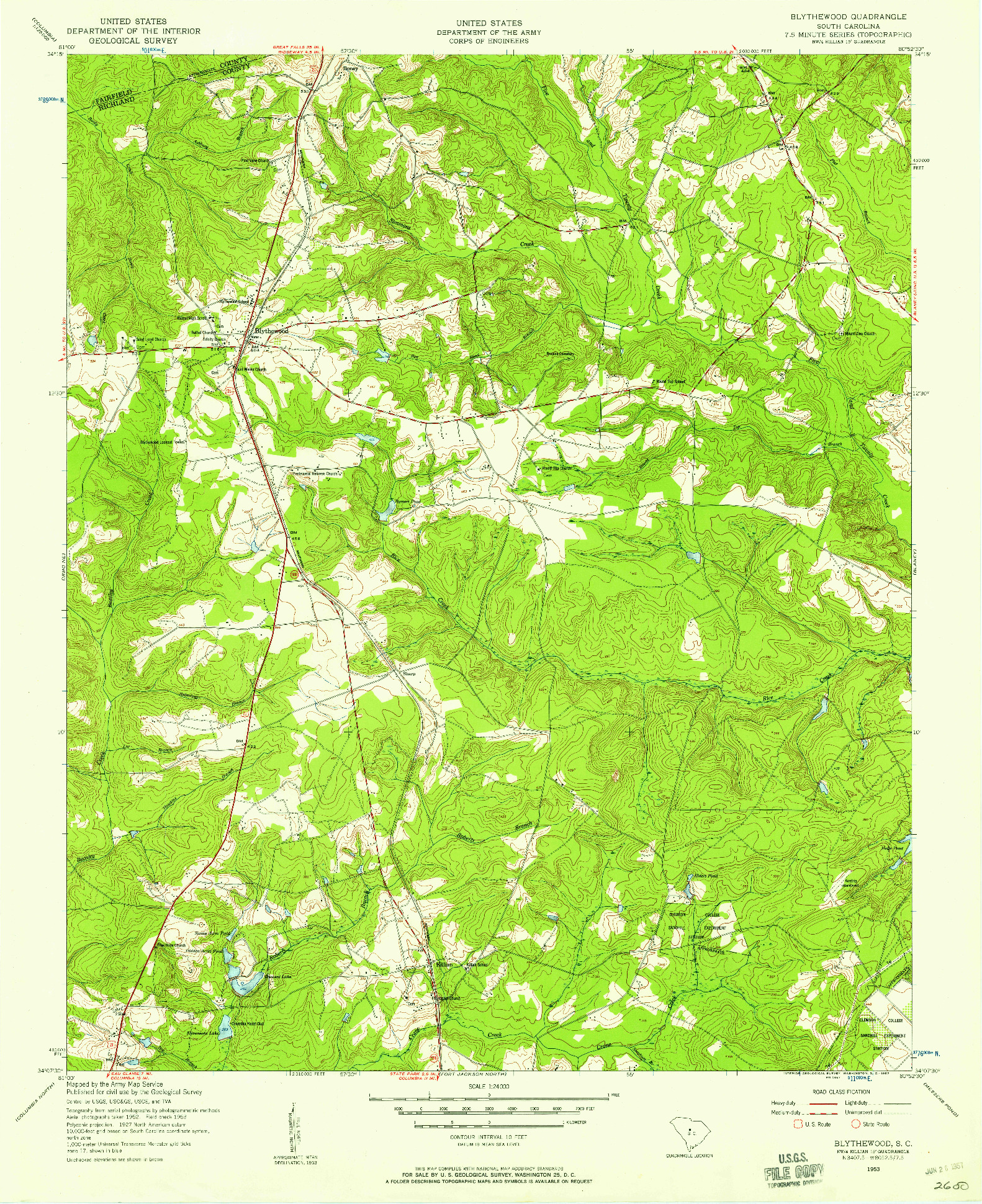 USGS 1:24000-SCALE QUADRANGLE FOR BLYTHEWOOD, SC 1953