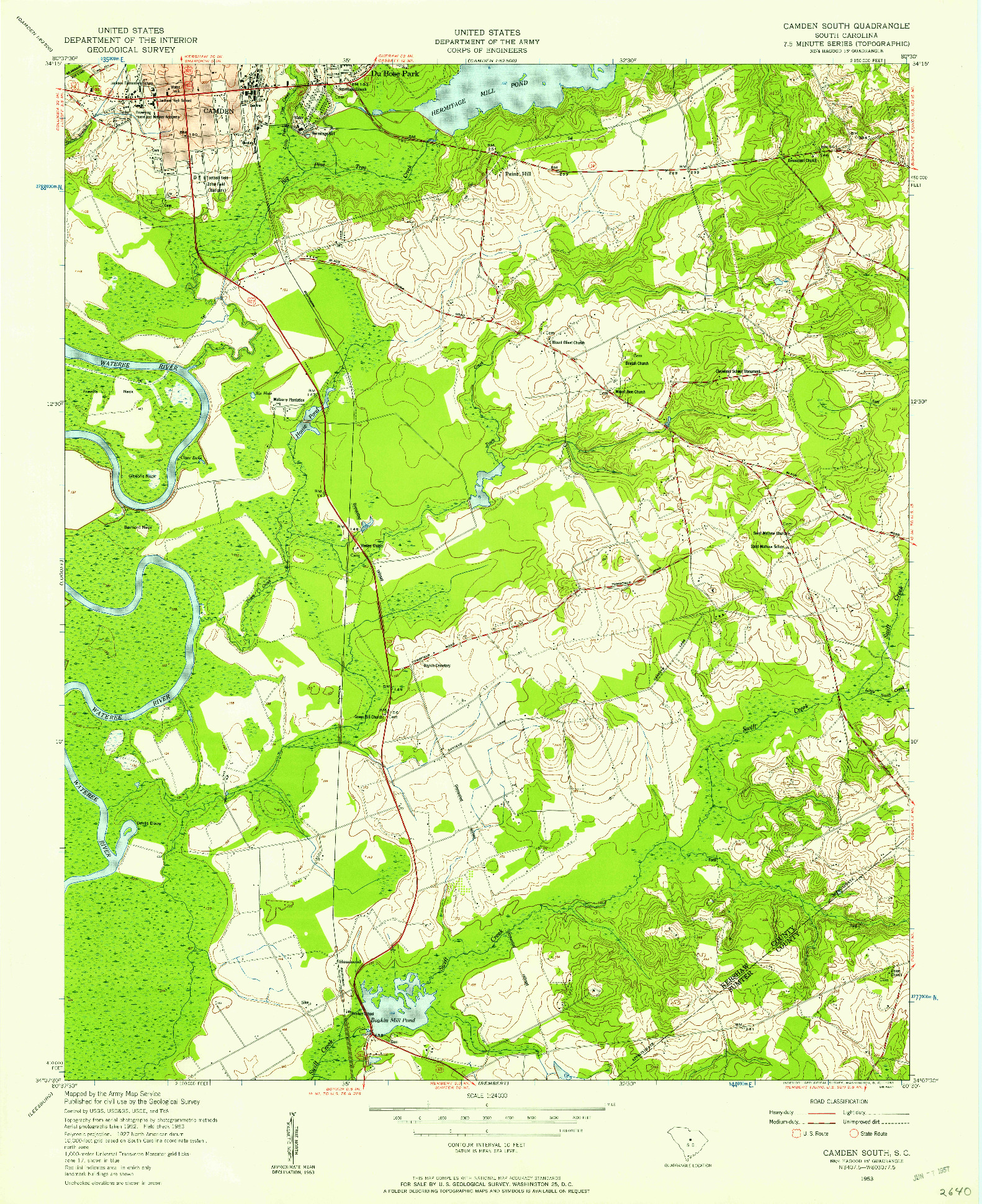 USGS 1:24000-SCALE QUADRANGLE FOR CAMDEN SOUTH, SC 1953